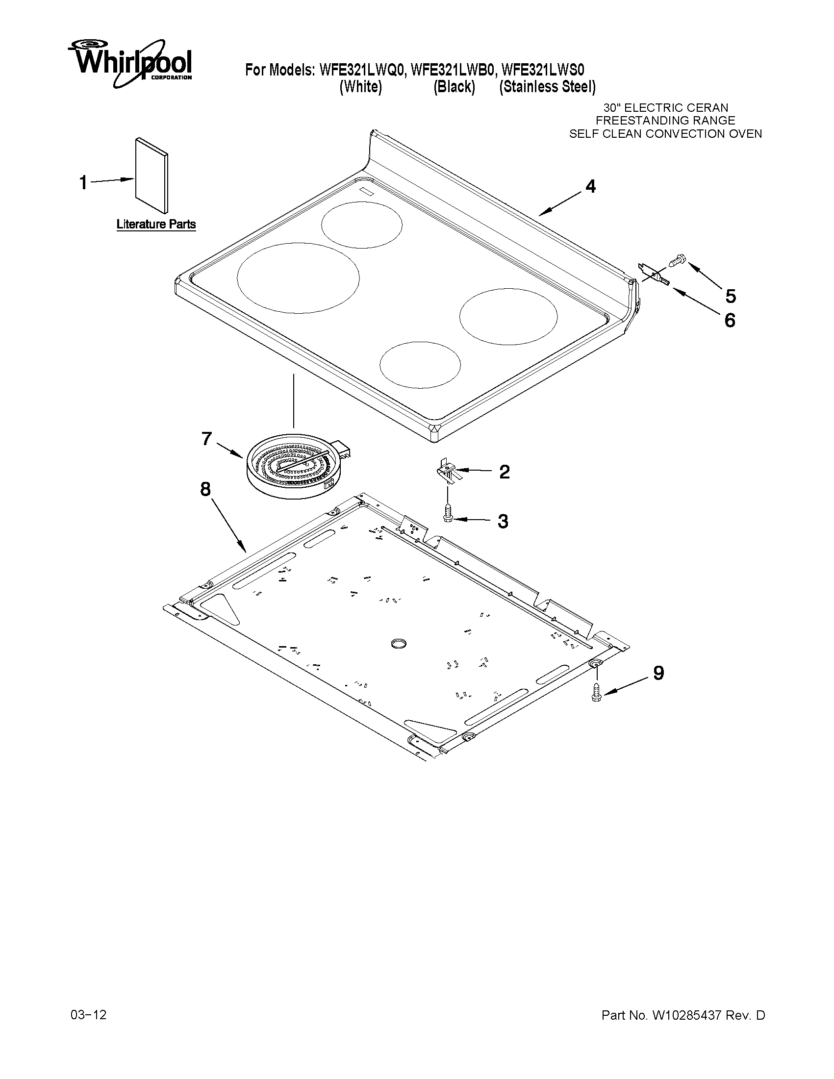 Whirlpool WFE321LWB0 cooktop parts diagram
