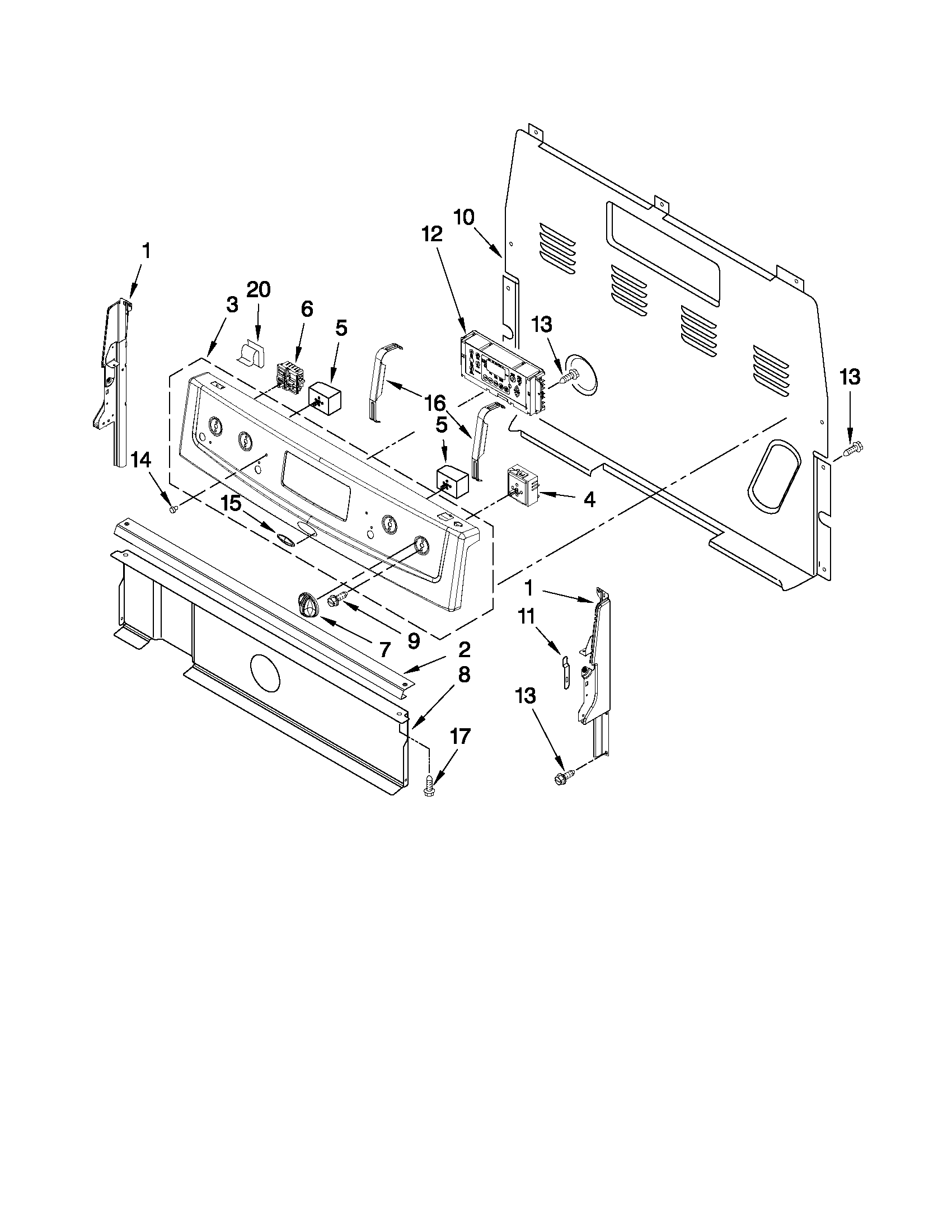 Whirlpool WFE321LWB0 control panel parts diagram