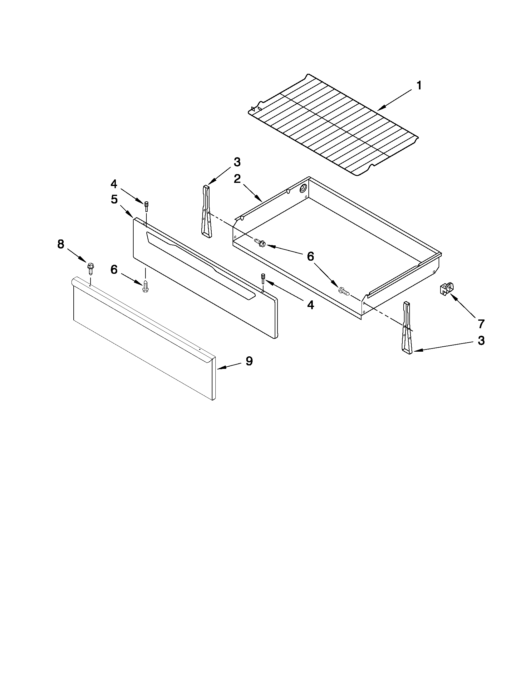 Whirlpool WFE321LWB0 drawer & broiler parts diagram