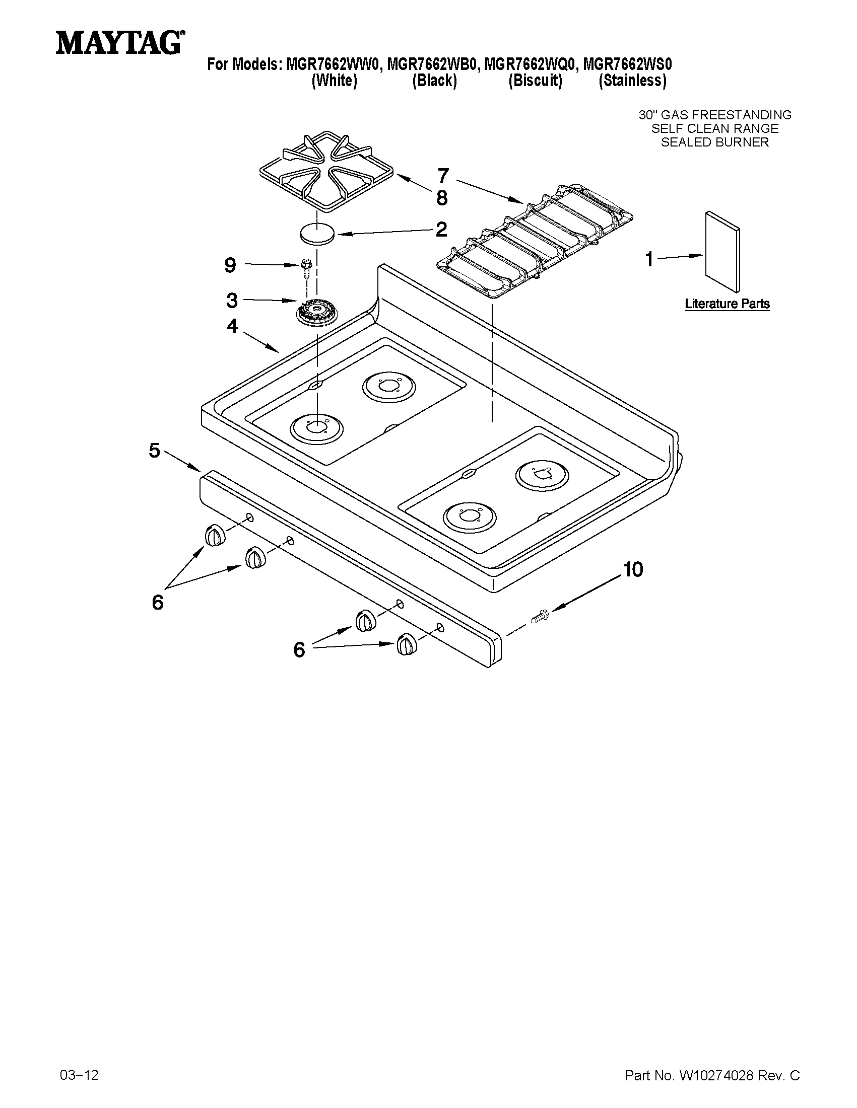 Maytag MGR7662WS0 cooktop parts diagram
