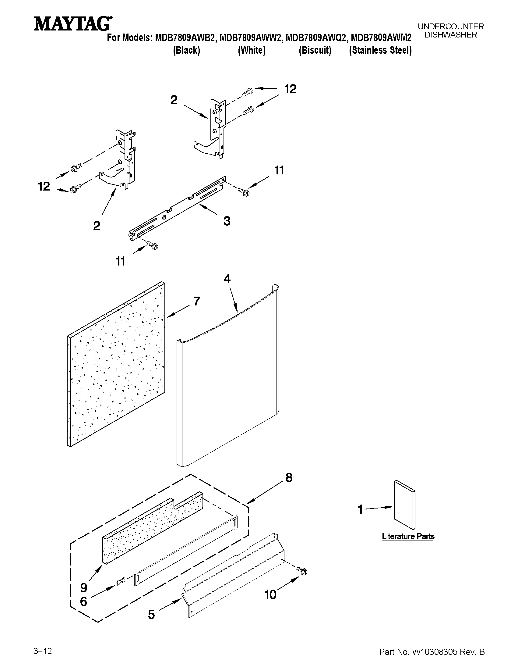 Maytag MDB7809AWQ2 door and panel parts diagram