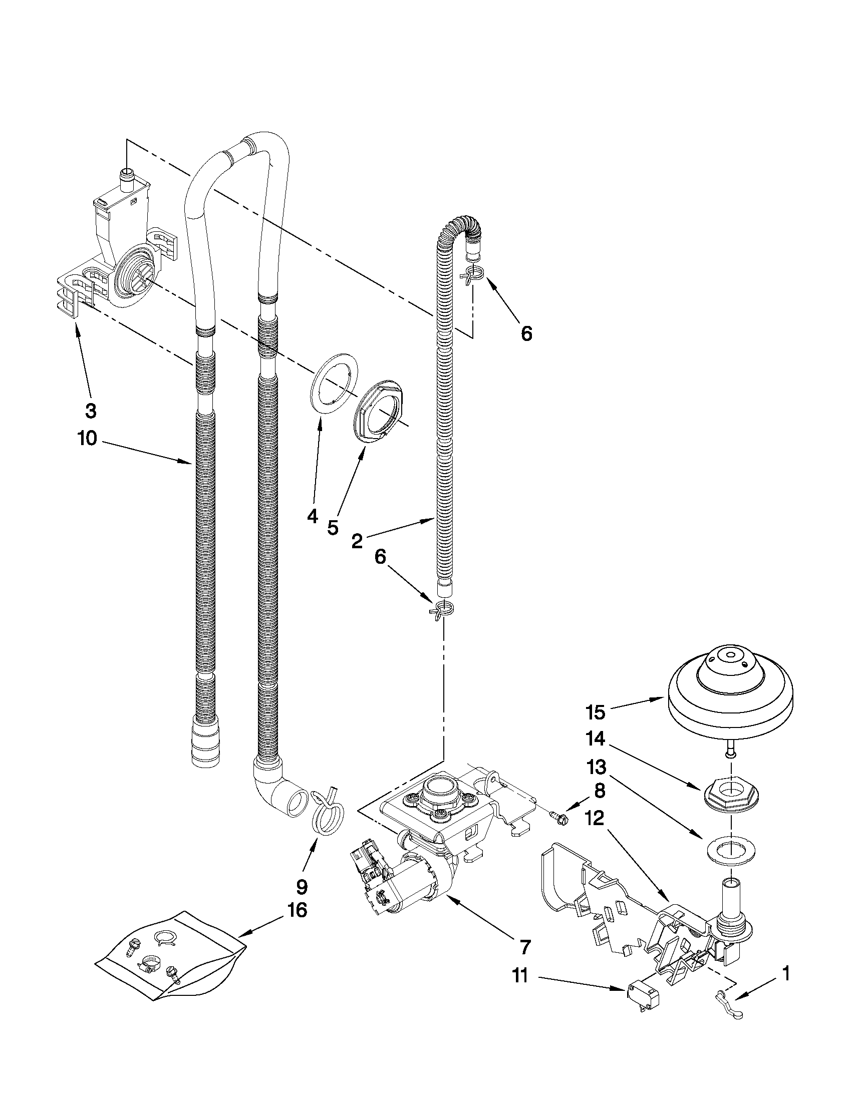 Maytag MDB7809AWQ2 fill, drain and overfill parts diagram