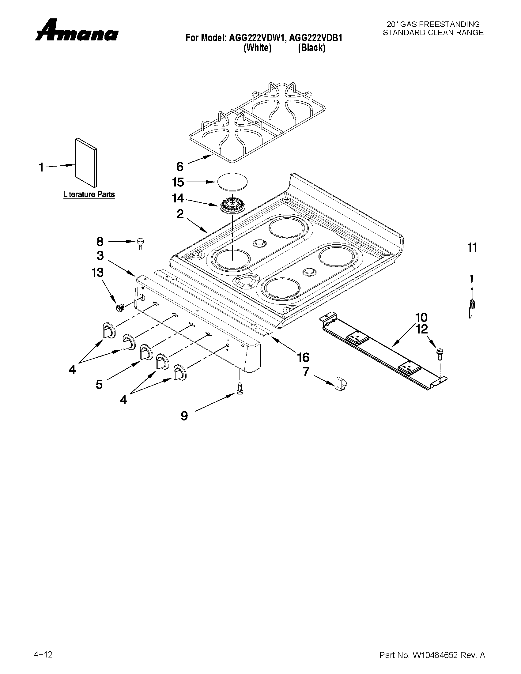 Amana AGG222VDW1 cooktop parts diagram