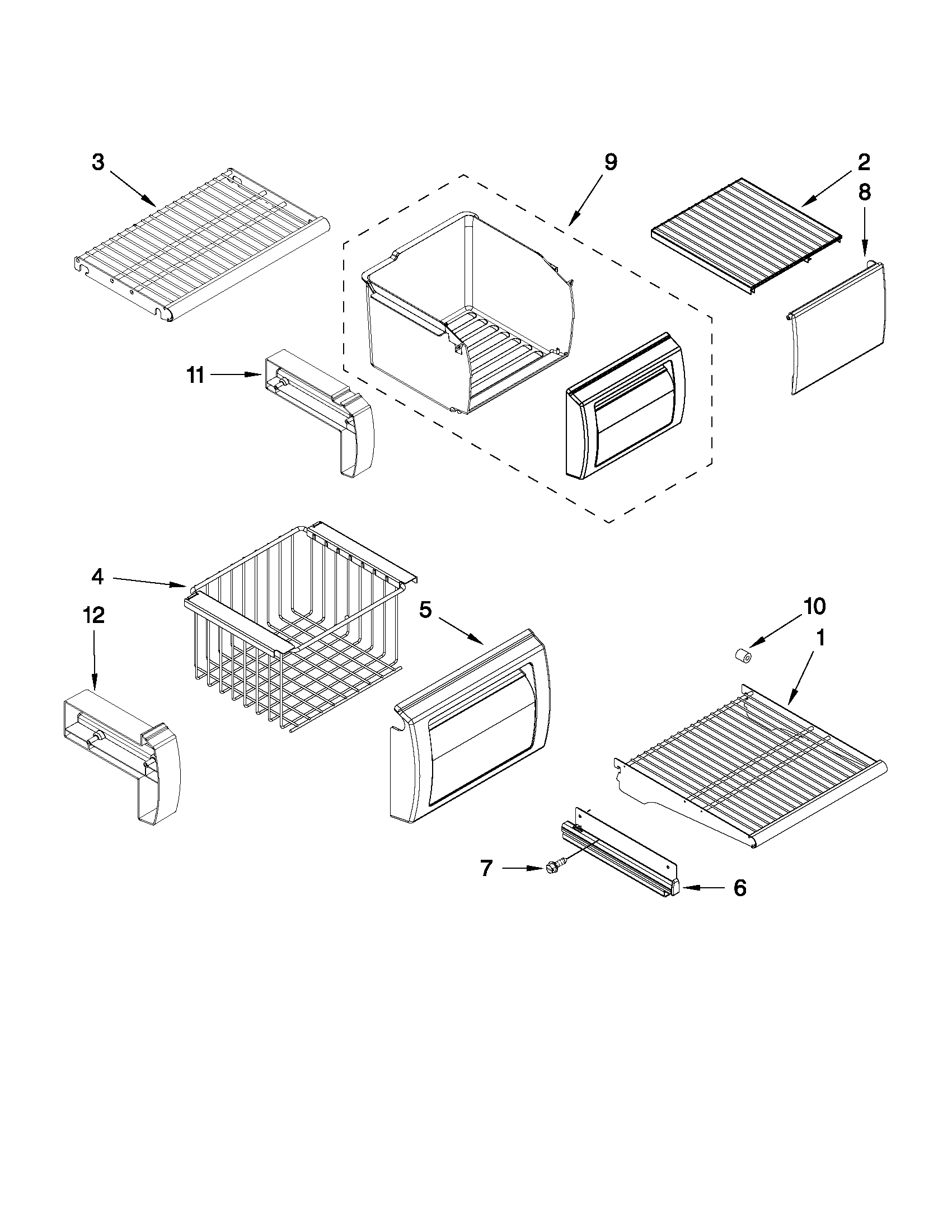 Jenn-Air JS42NXFXDW02 freezer shelf parts diagram