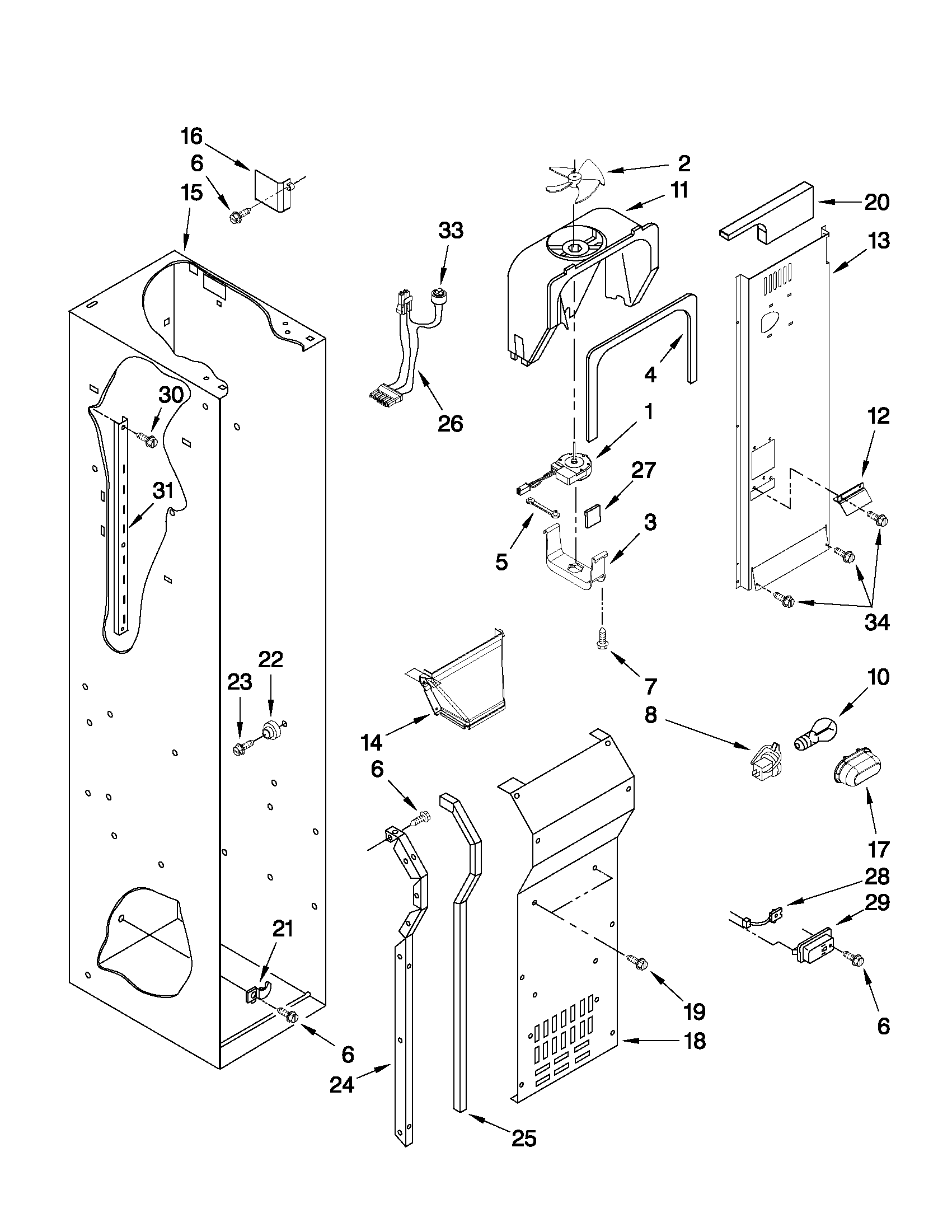 Jenn-Air JS42NXFXDW02 freezer liner and air flow parts diagram