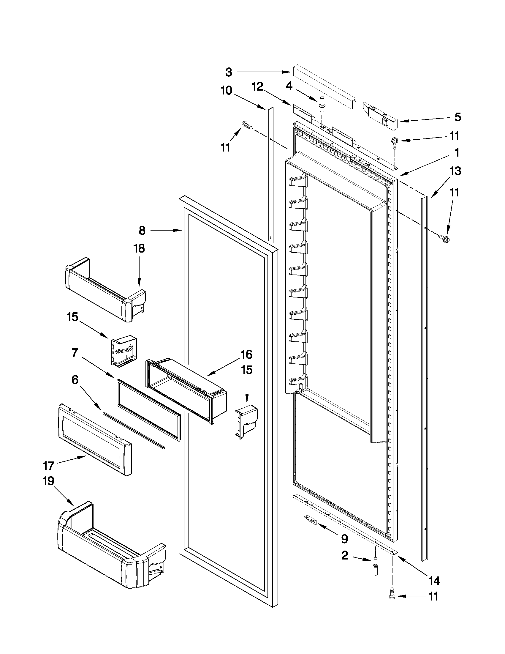 Jenn-Air JS42NXFXDW02 refrigerator door parts diagram