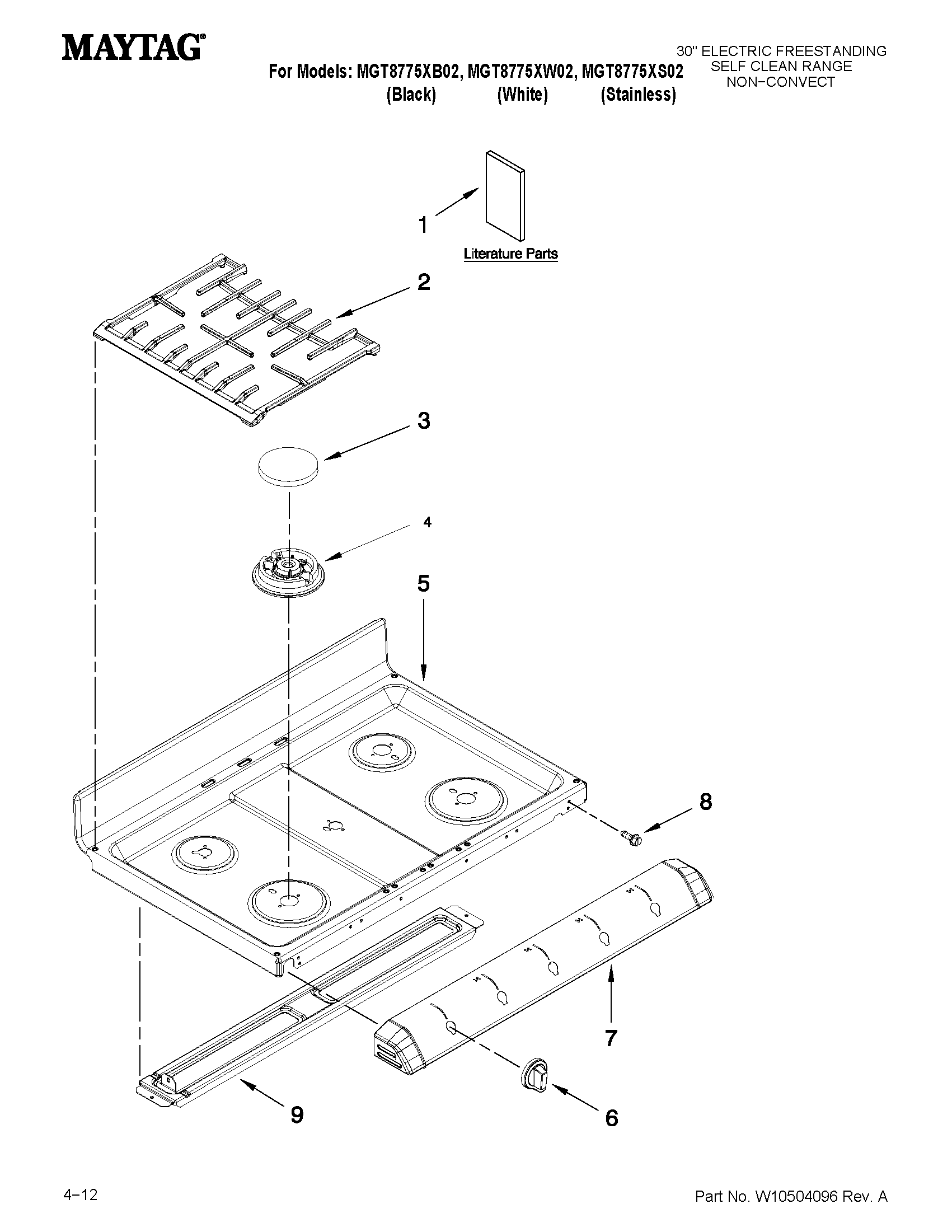 Maytag MGT8775XS02 cooktop parts diagram