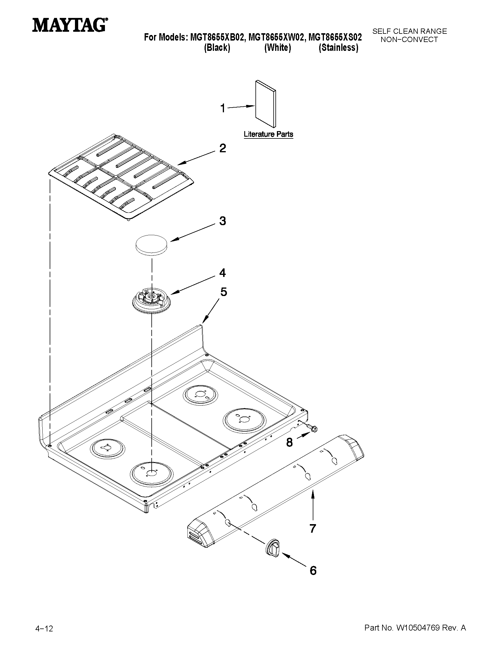 Maytag MGT8655XB02 cooktop parts diagram