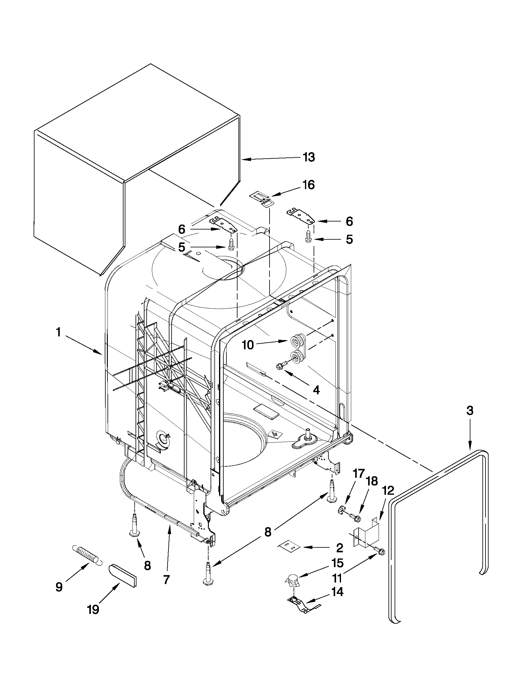 Amana ADB1400PYW1 tub and frame parts diagram