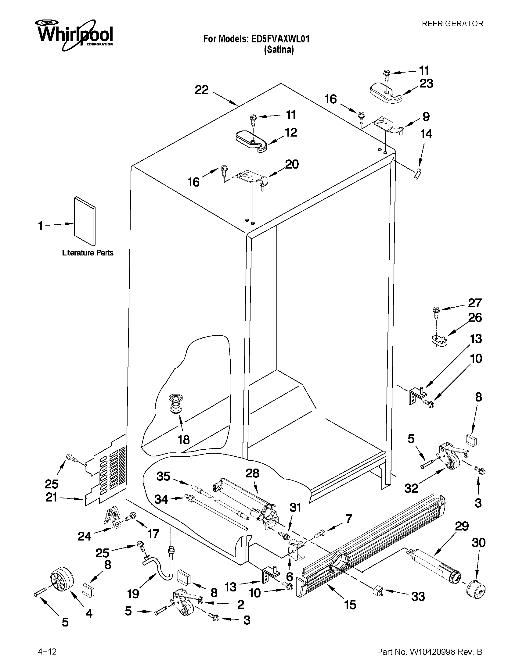 Whirlpool ED5FVAXWL01 cabinet parts diagram
