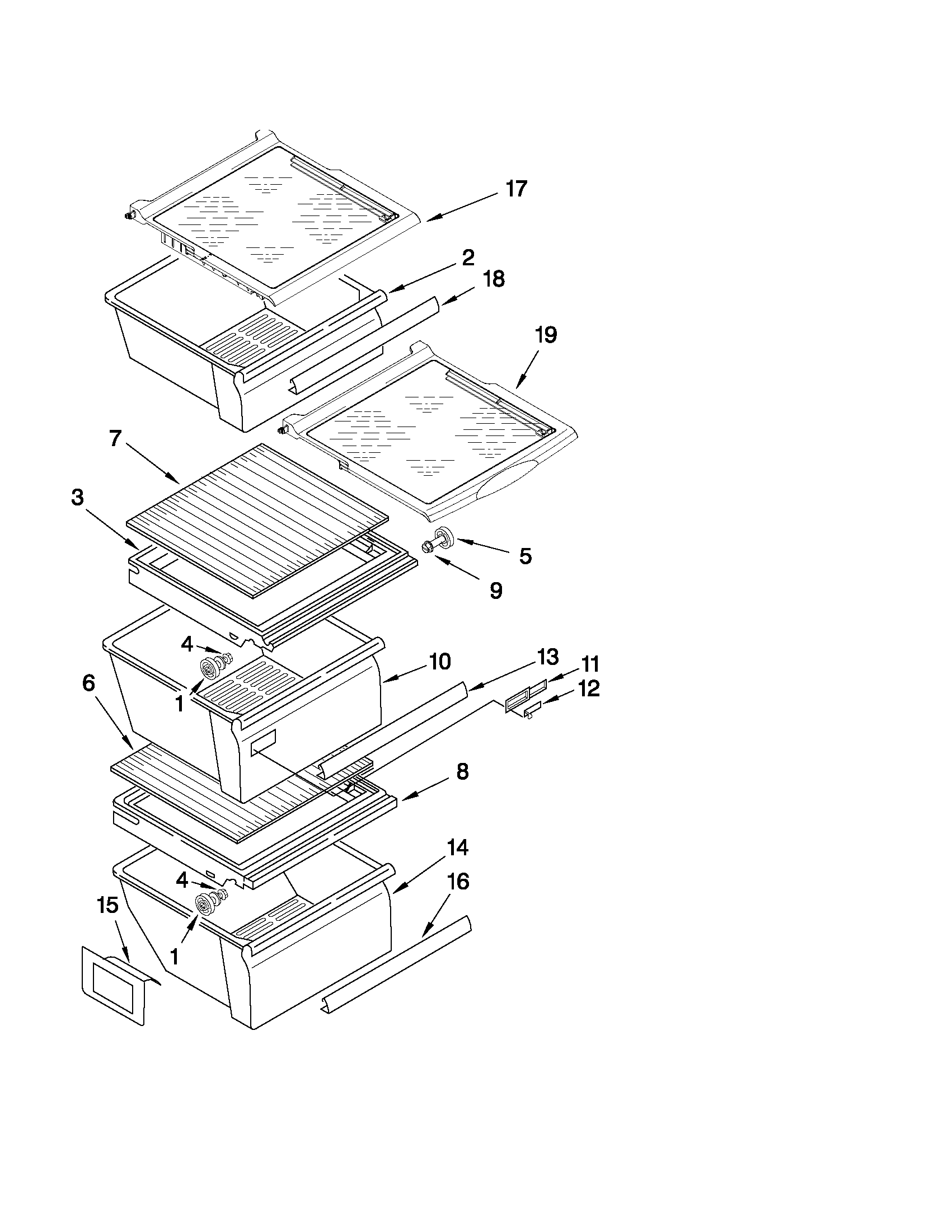 Whirlpool ED5FVAXWL01 refrigerator shelf parts diagram