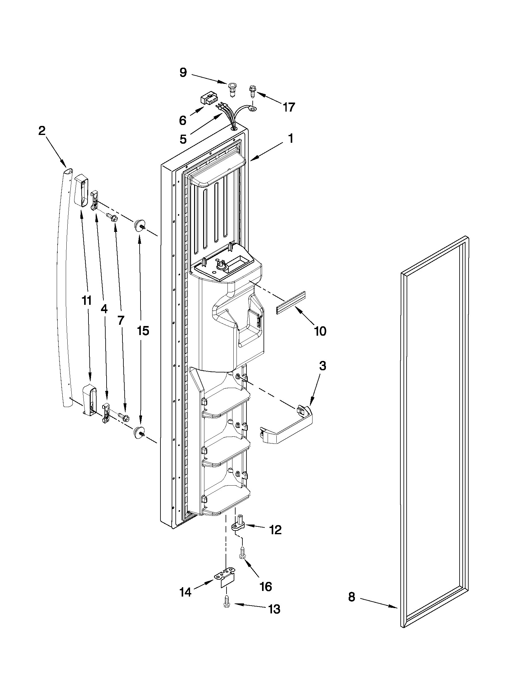 Whirlpool ED5FVAXWL01 freezer door parts diagram