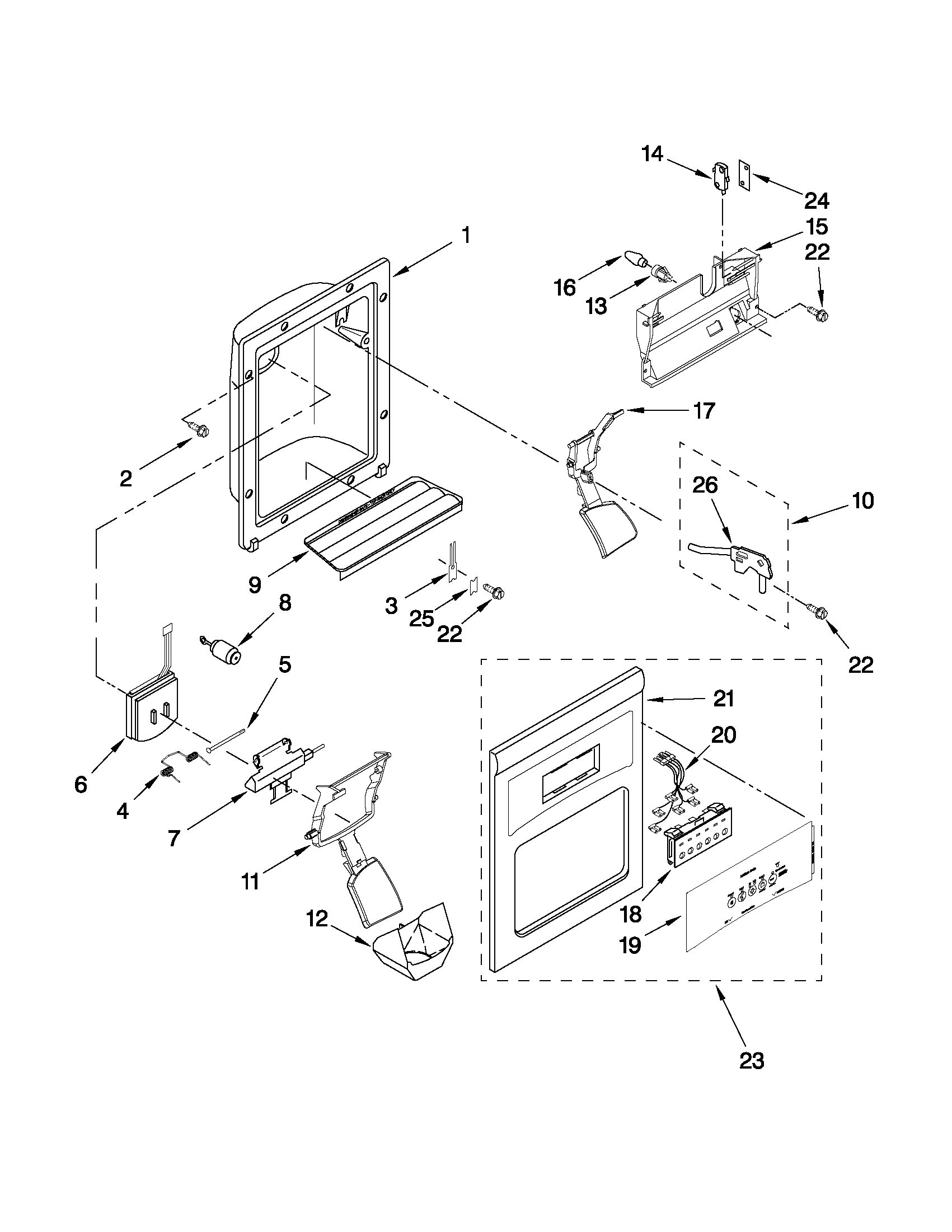 Whirlpool ED5FVAXWL01 dispenser front parts diagram