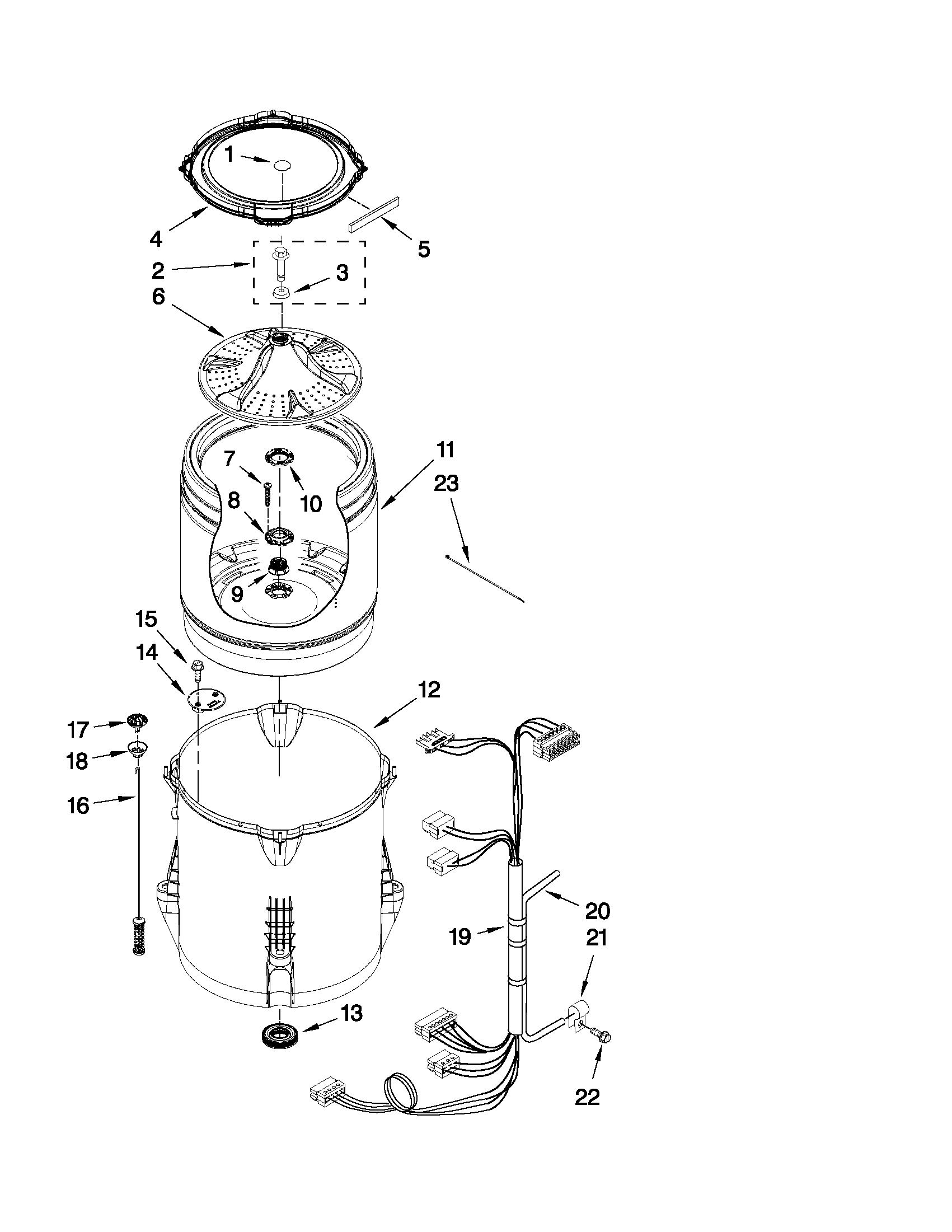 Whirlpool 4GWTW4950YW0 basket and tub parts diagram