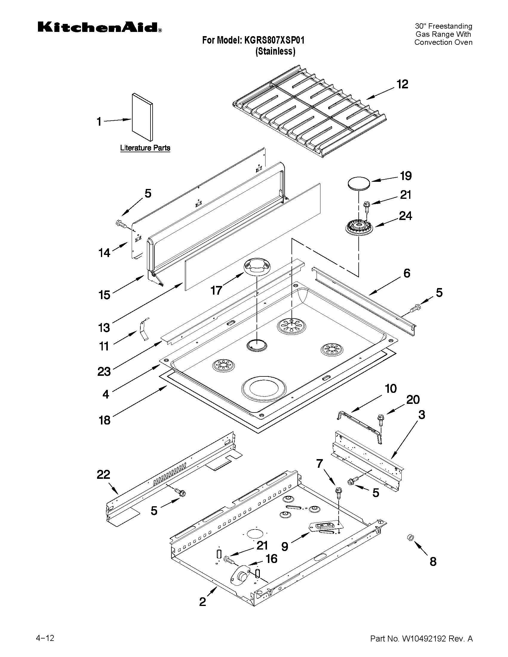 KitchenAid KGRS807XSP01 cooktop parts diagram