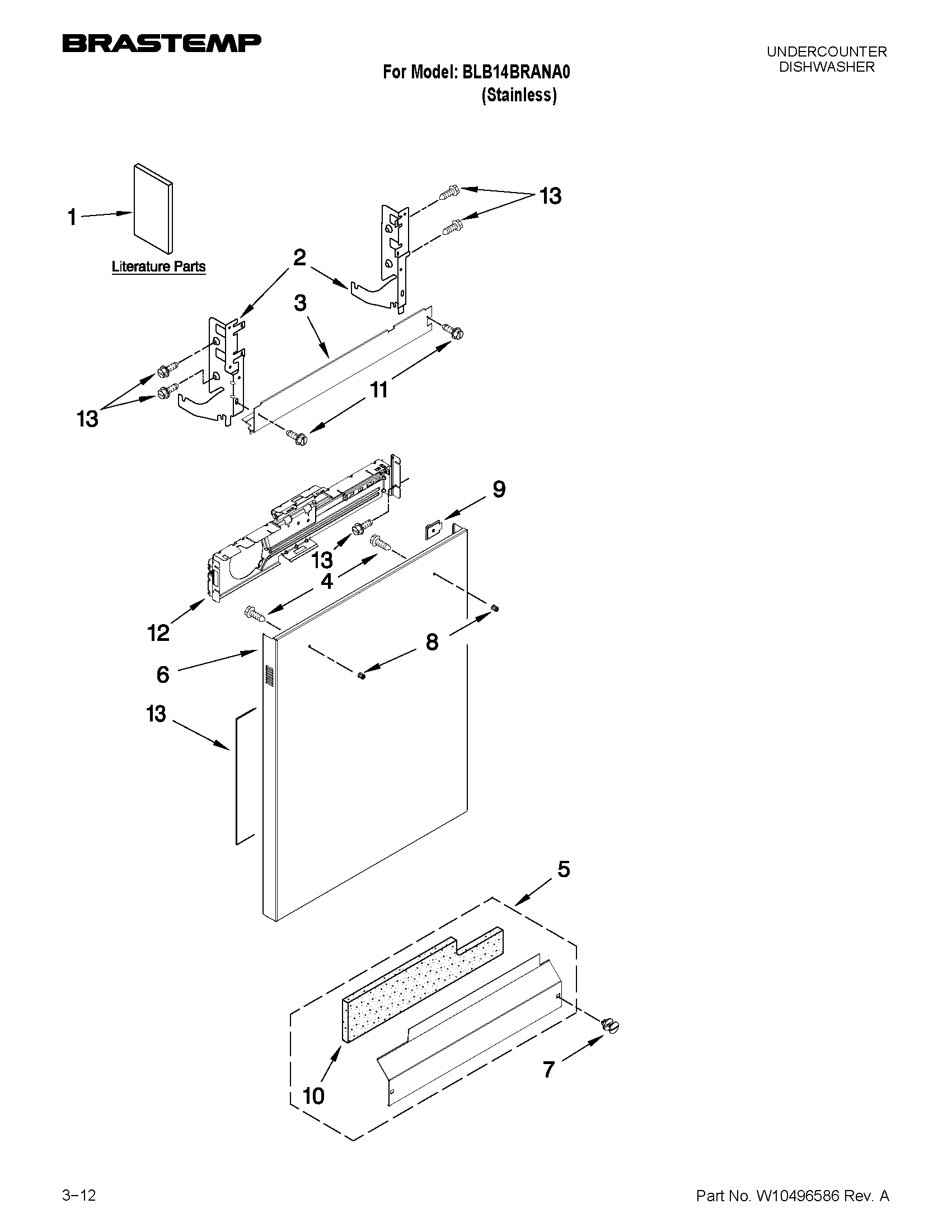 Whirlpool BLB14BRANA0 door and panel parts diagram