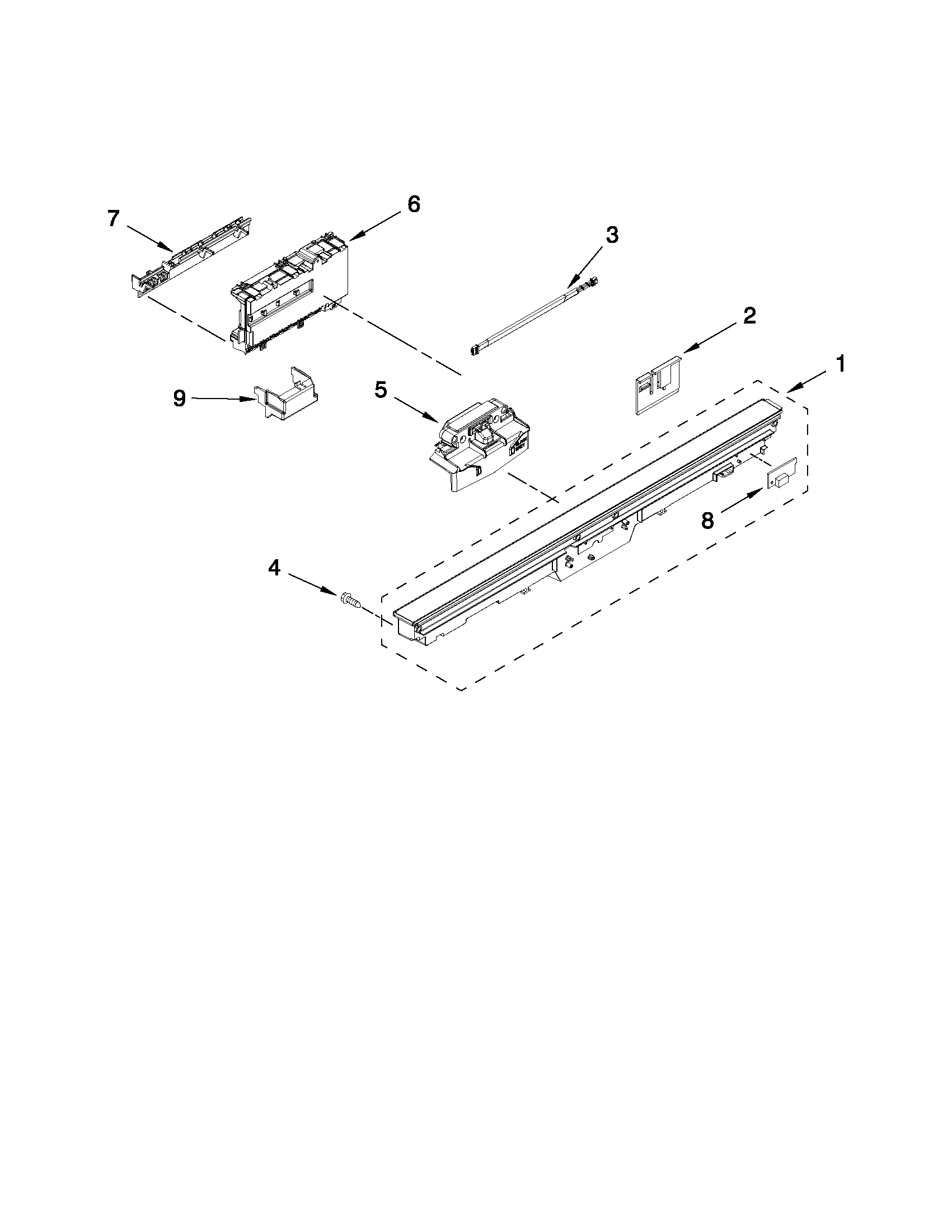 Whirlpool BLB14BRANA0 control panel and latch parts diagram