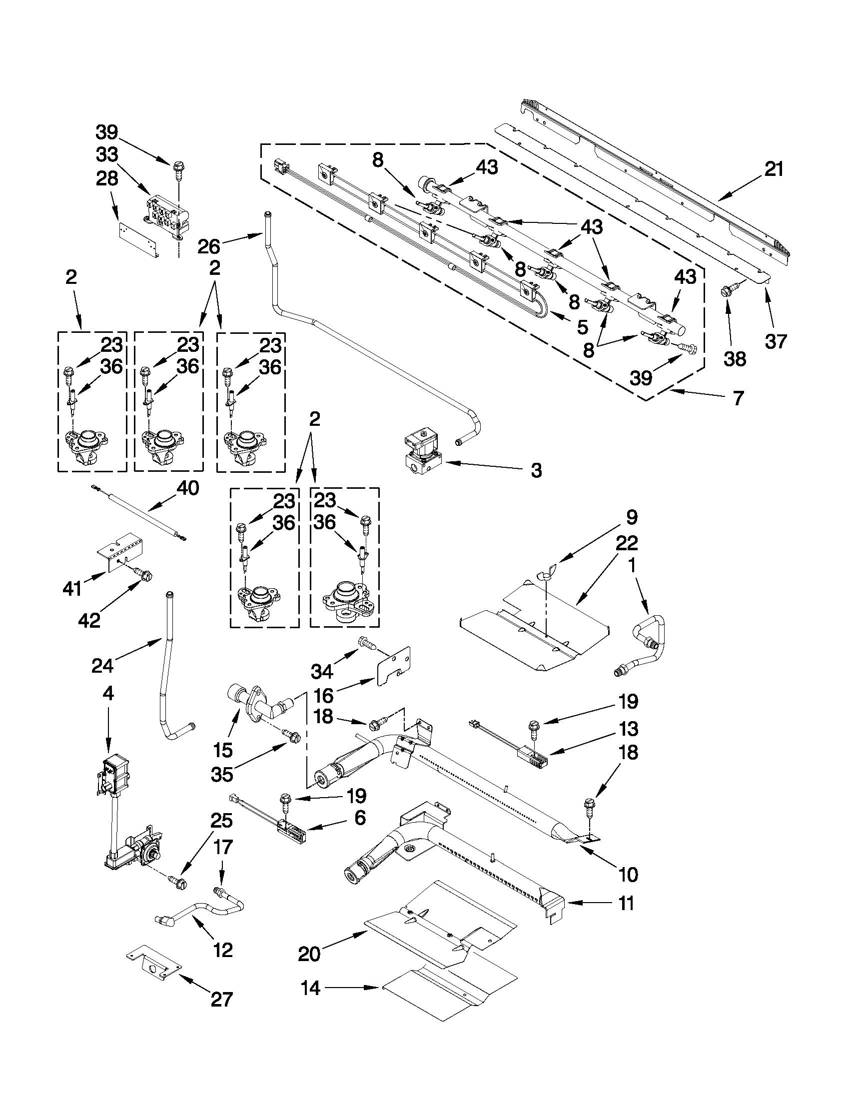 Whirlpool GGG390LXB03 manifold parts diagram