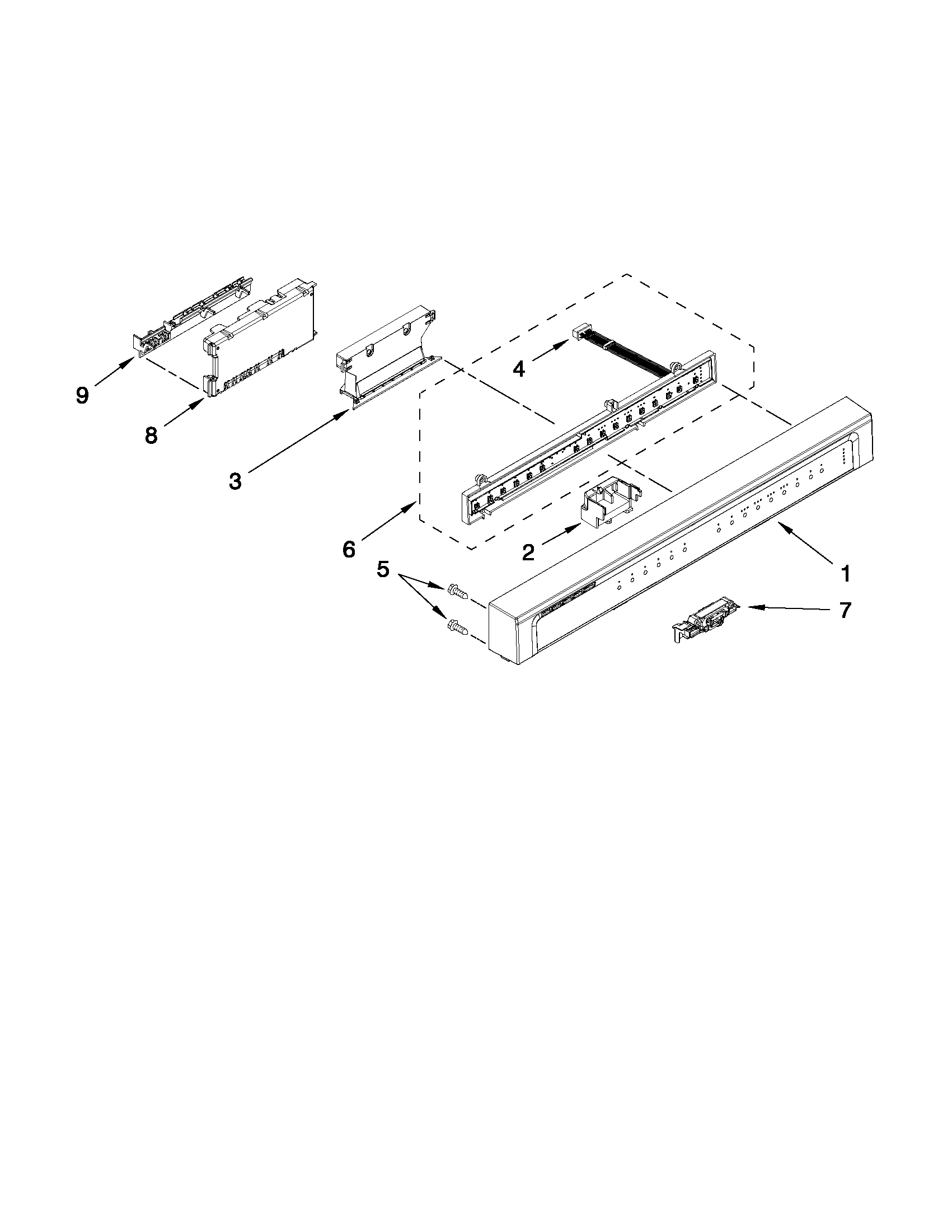 Whirlpool WDF530PAYT3 control panel and latch parts diagram