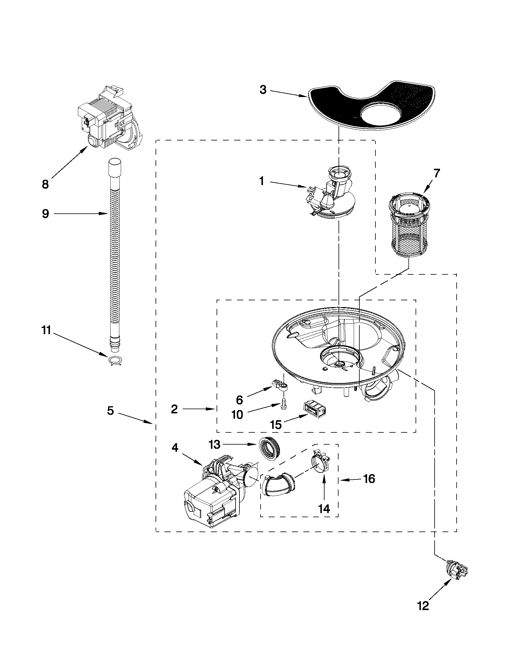 Whirlpool WDF530PAYT3 pump and motor parts diagram