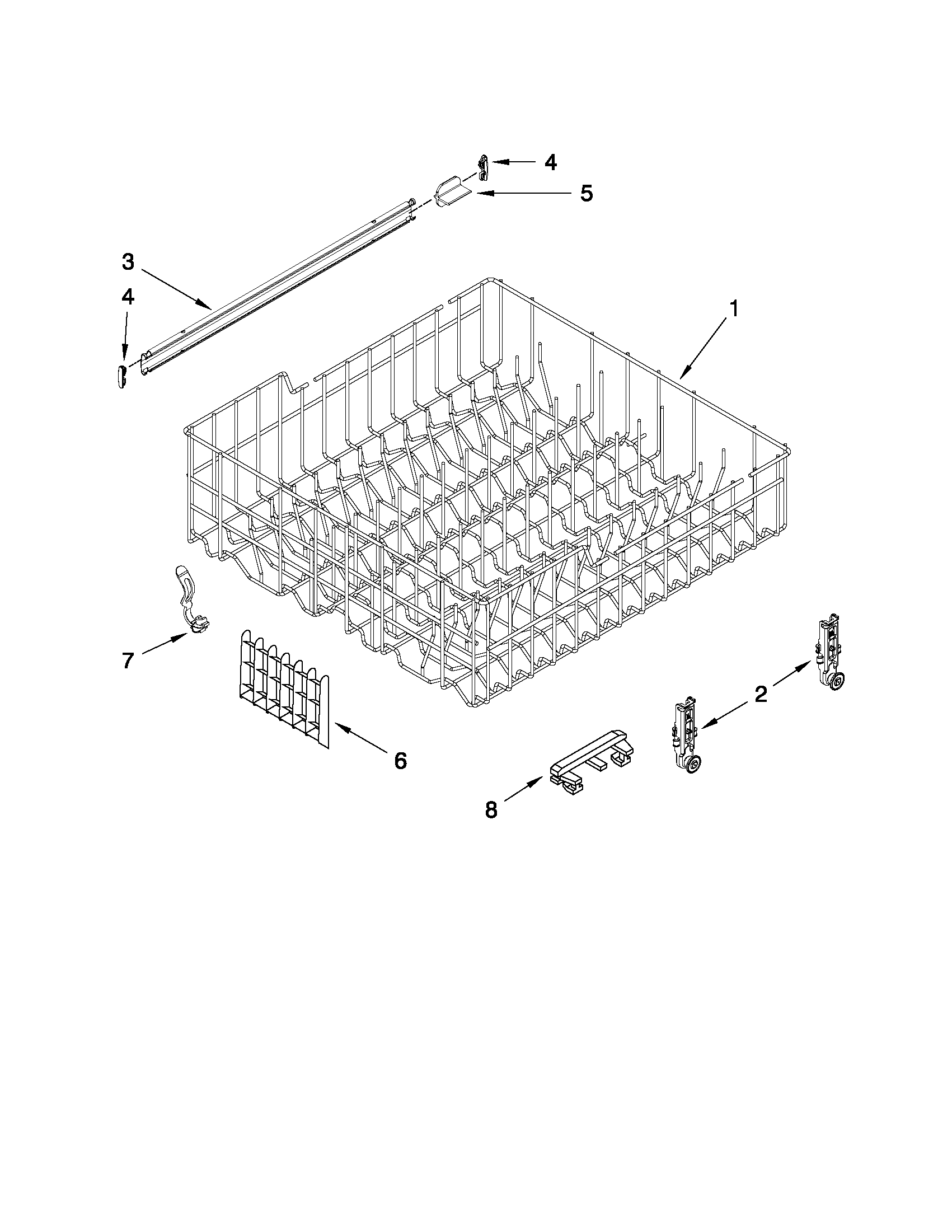 Whirlpool WDF530PAYT3 upper rack and track parts diagram