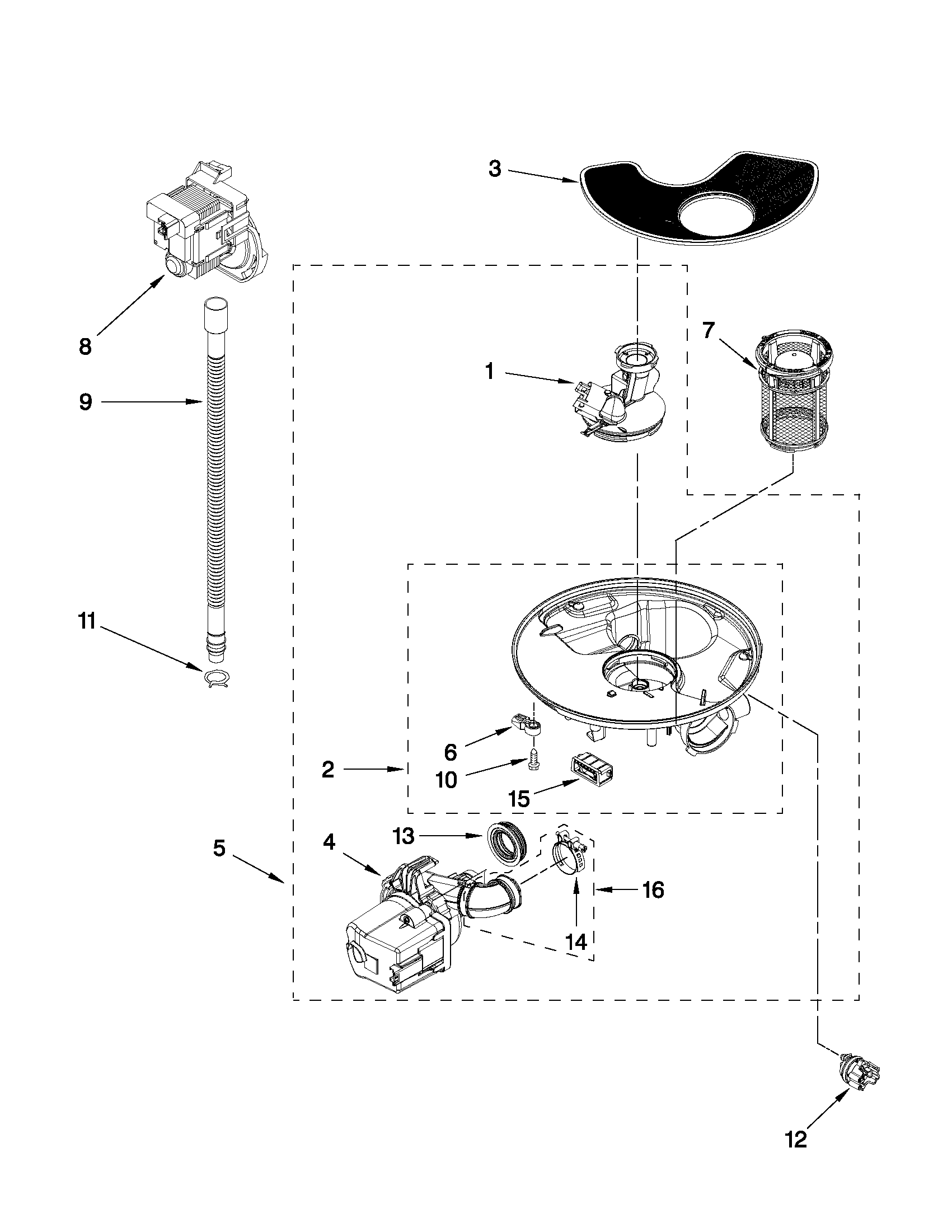 Whirlpool WDF510PAYS6 pump and motor parts diagram