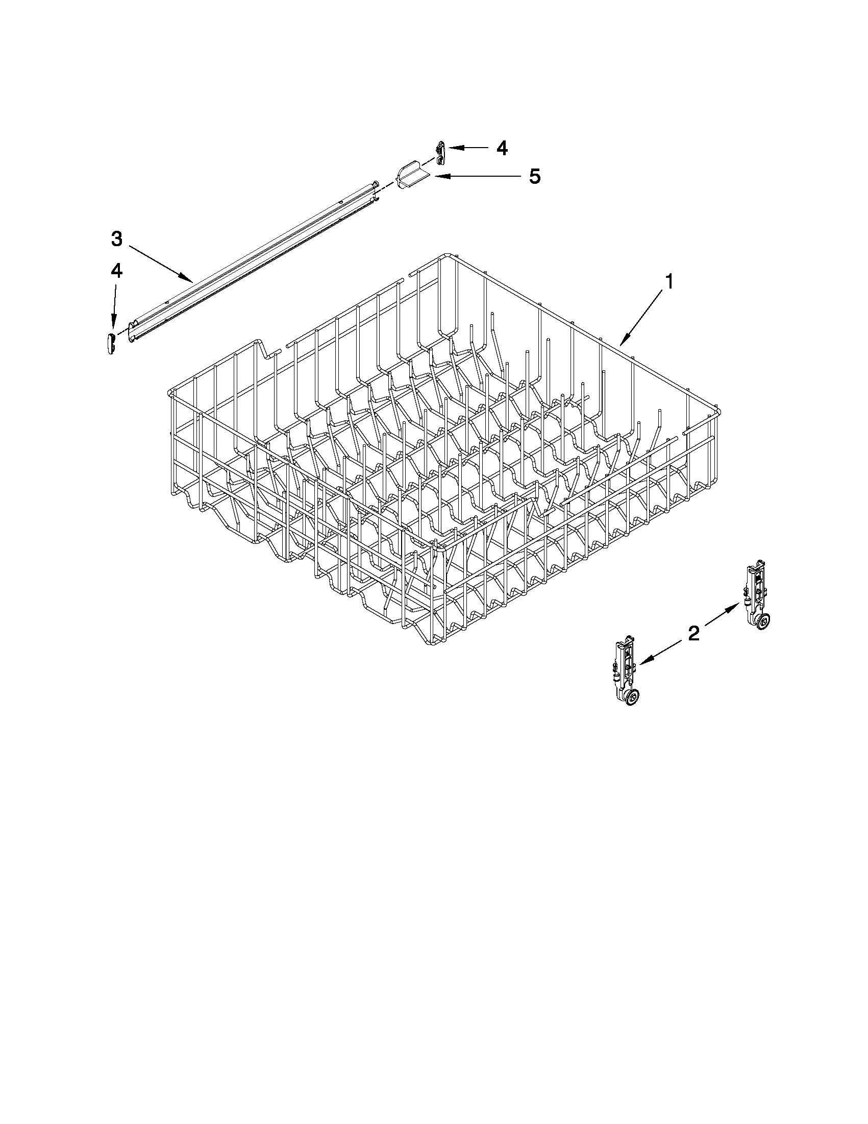 Whirlpool WDF510PAYS6 upper rack and track parts diagram