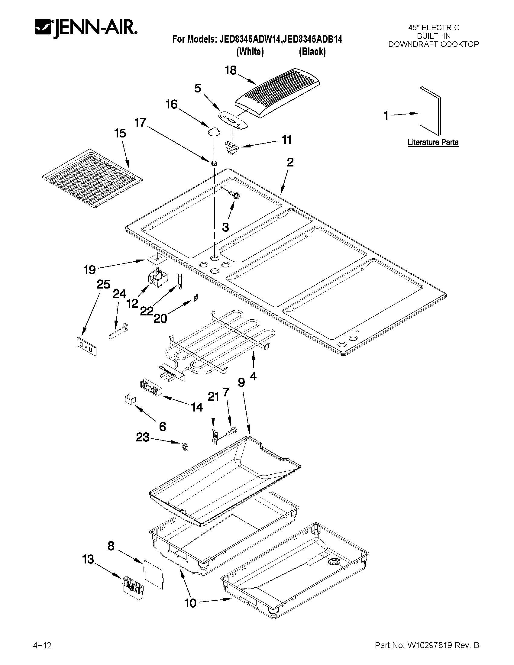Jenn-Air JED8345ADB14 cooktop parts diagram