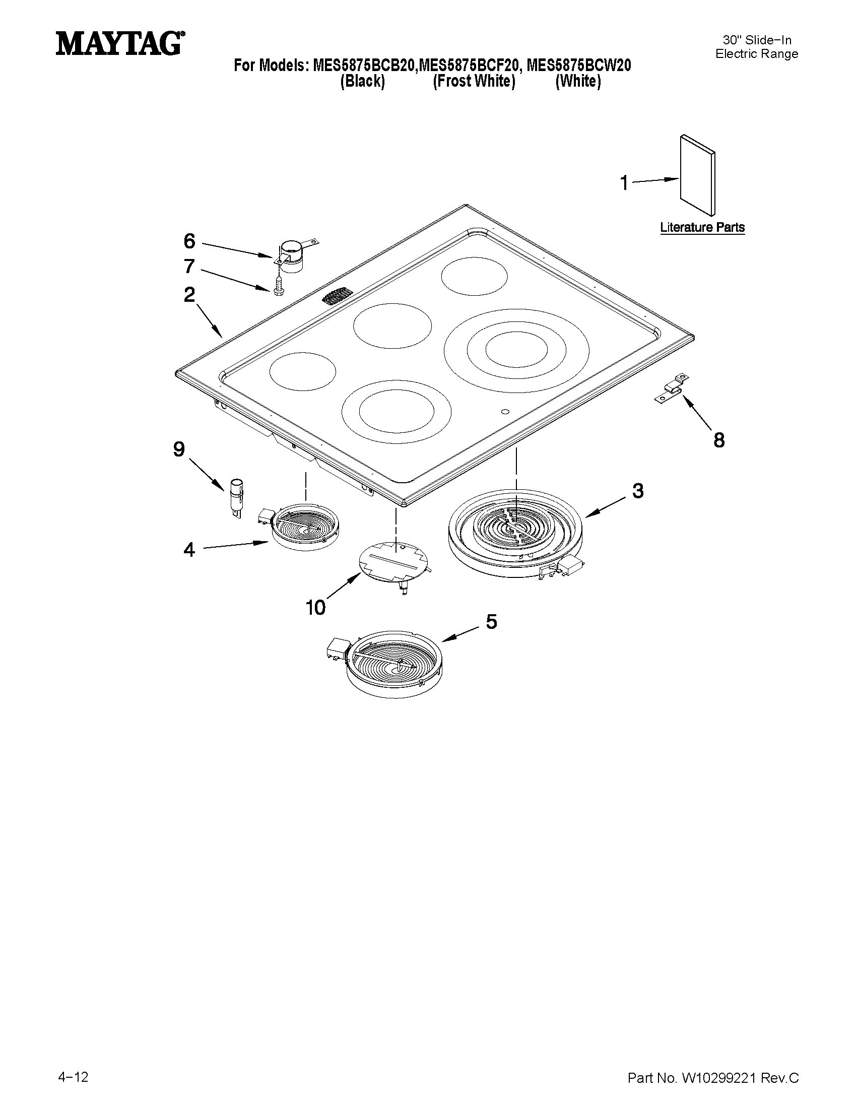 Maytag MES5875BCF20 cooktop parts diagram