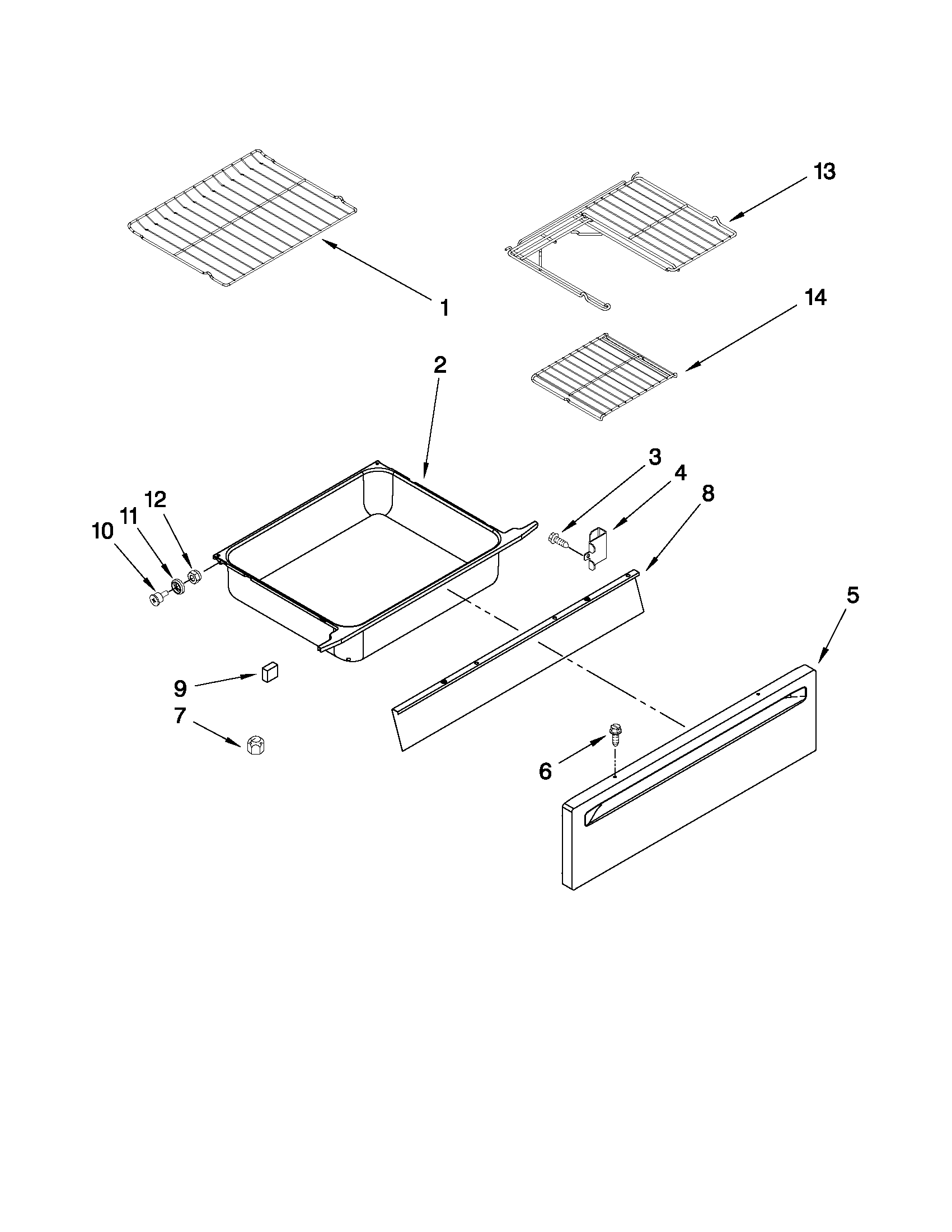 Maytag MES5875BCF20 drawer and rack parts diagram