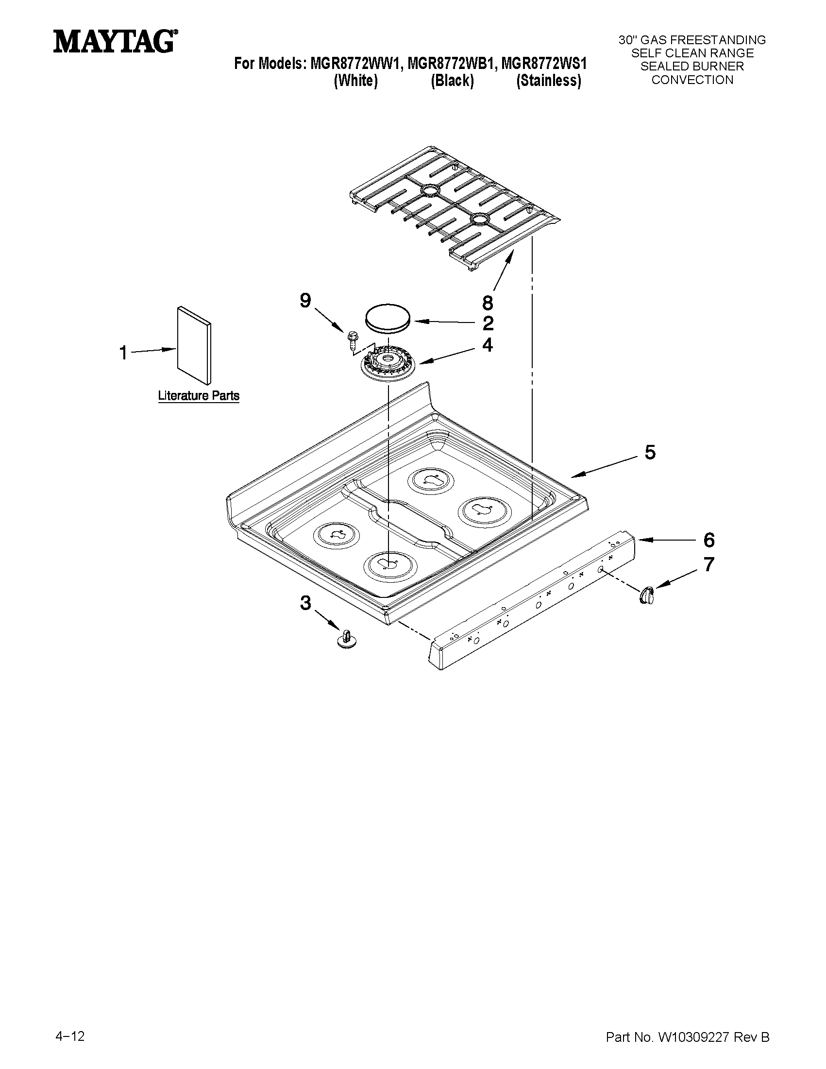 Maytag MGR8772WW1 cooktop parts diagram