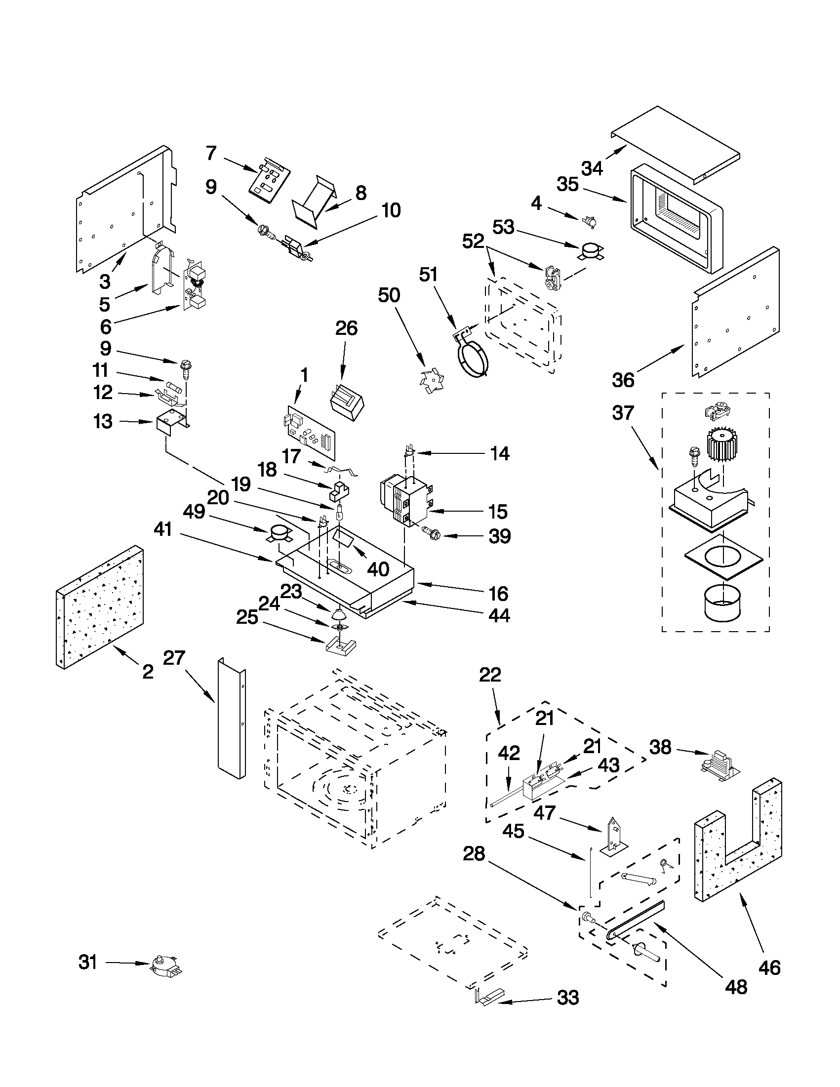 Jenn-Air JMW3430WS01 cabinet and stirrer parts diagram