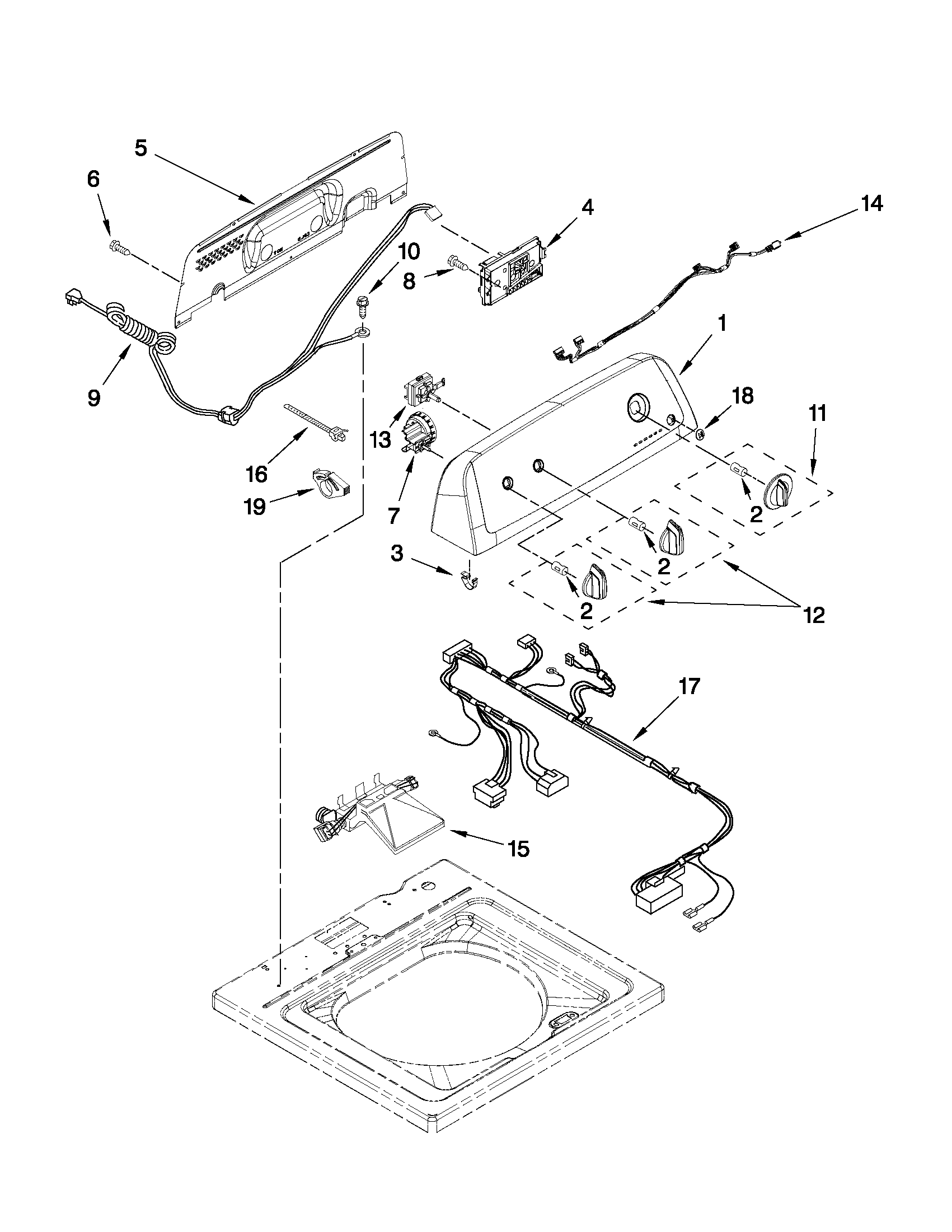 Amana NTW4650YQ0 controls and water inlet parts diagram