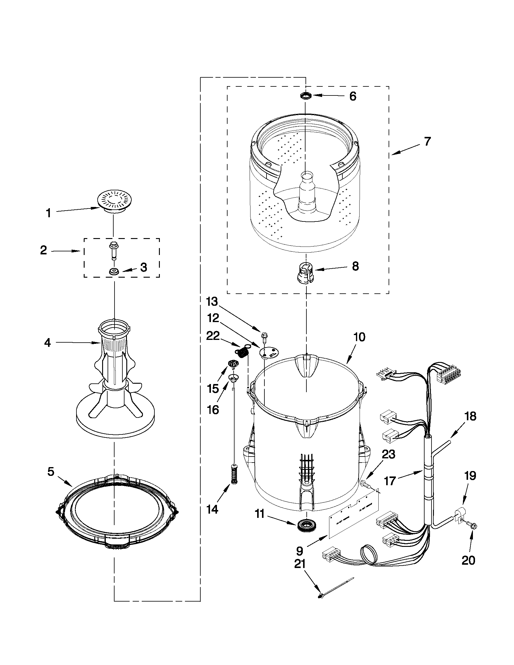 Amana NTW4650YQ0 basket and tub parts diagram