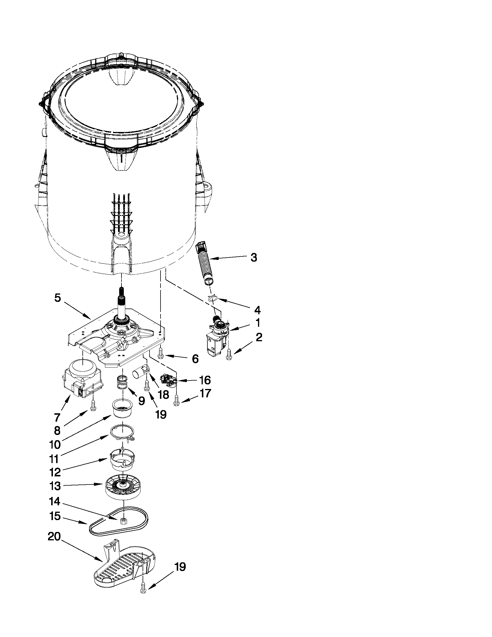 Amana NTW4650YQ0 gearcase, motor and pump parts diagram