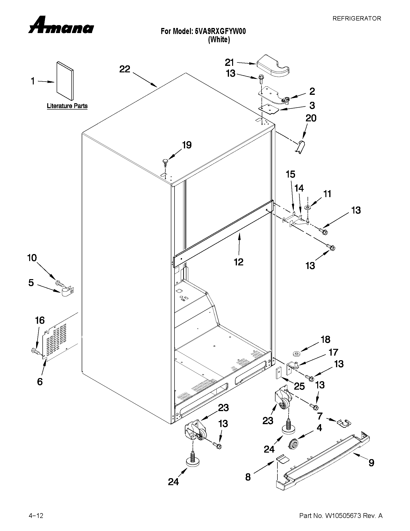 Amana 5VA9RXGFYW00 cabinet parts diagram