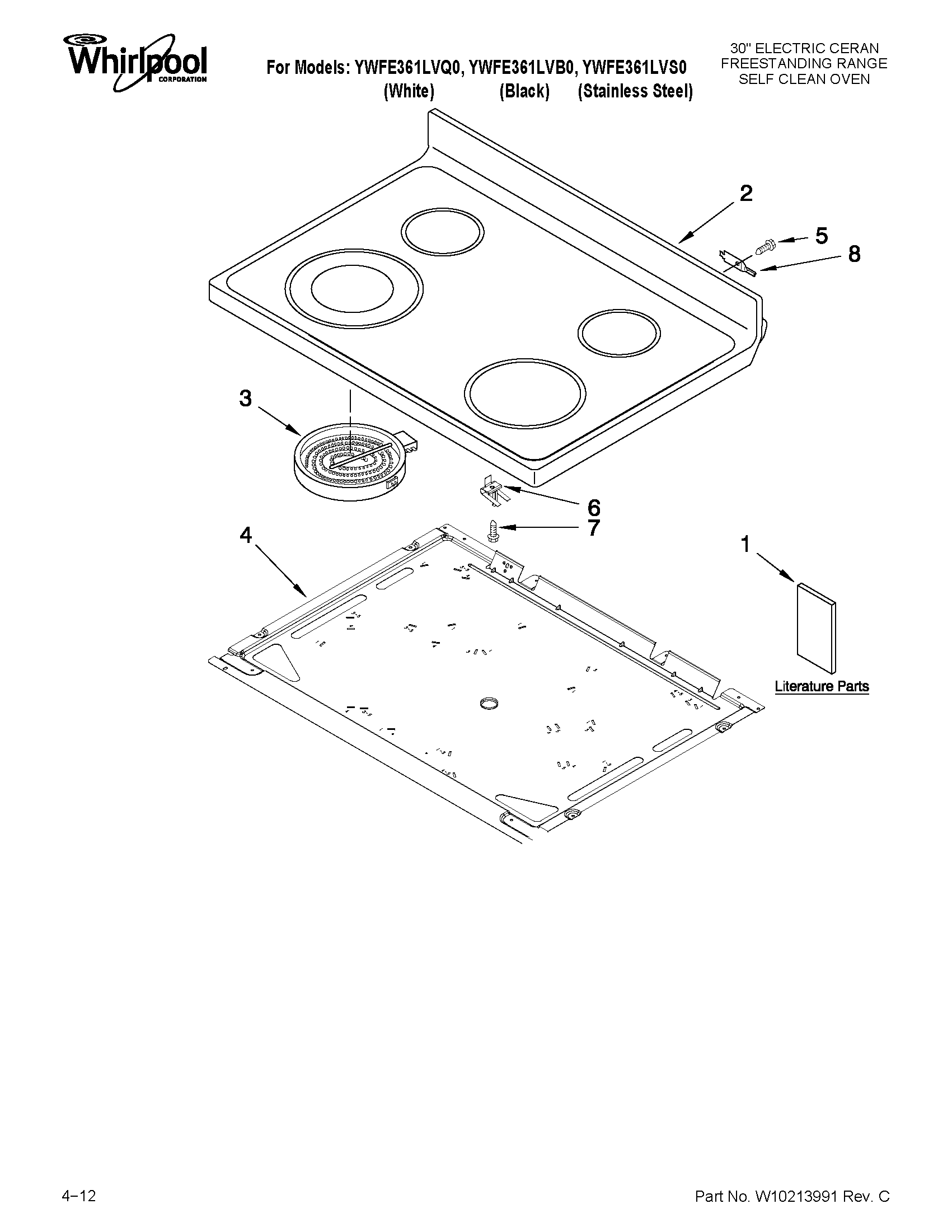 Whirlpool YWFE361LVB0 cooktop parts diagram