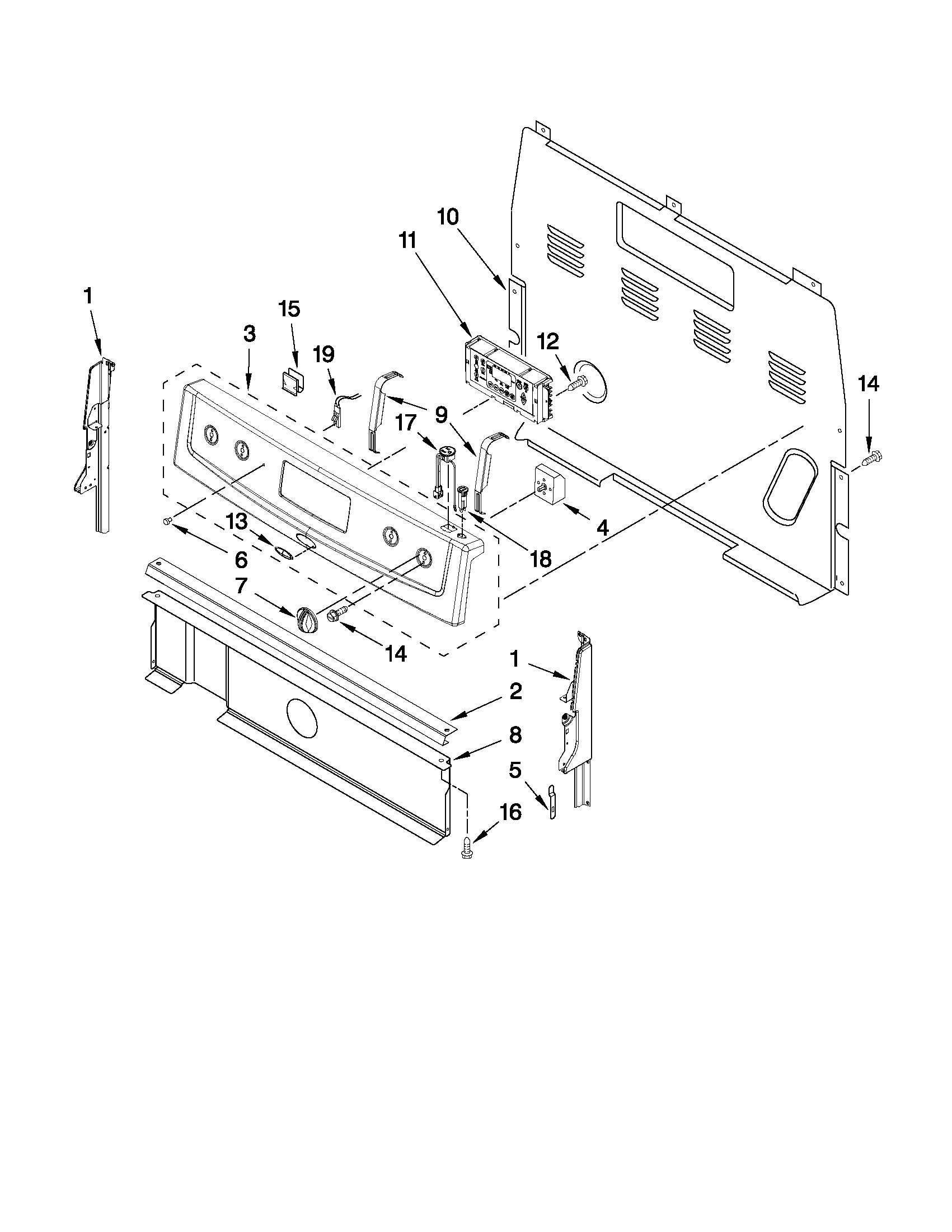 Whirlpool YWFE361LVB0 control panel parts diagram