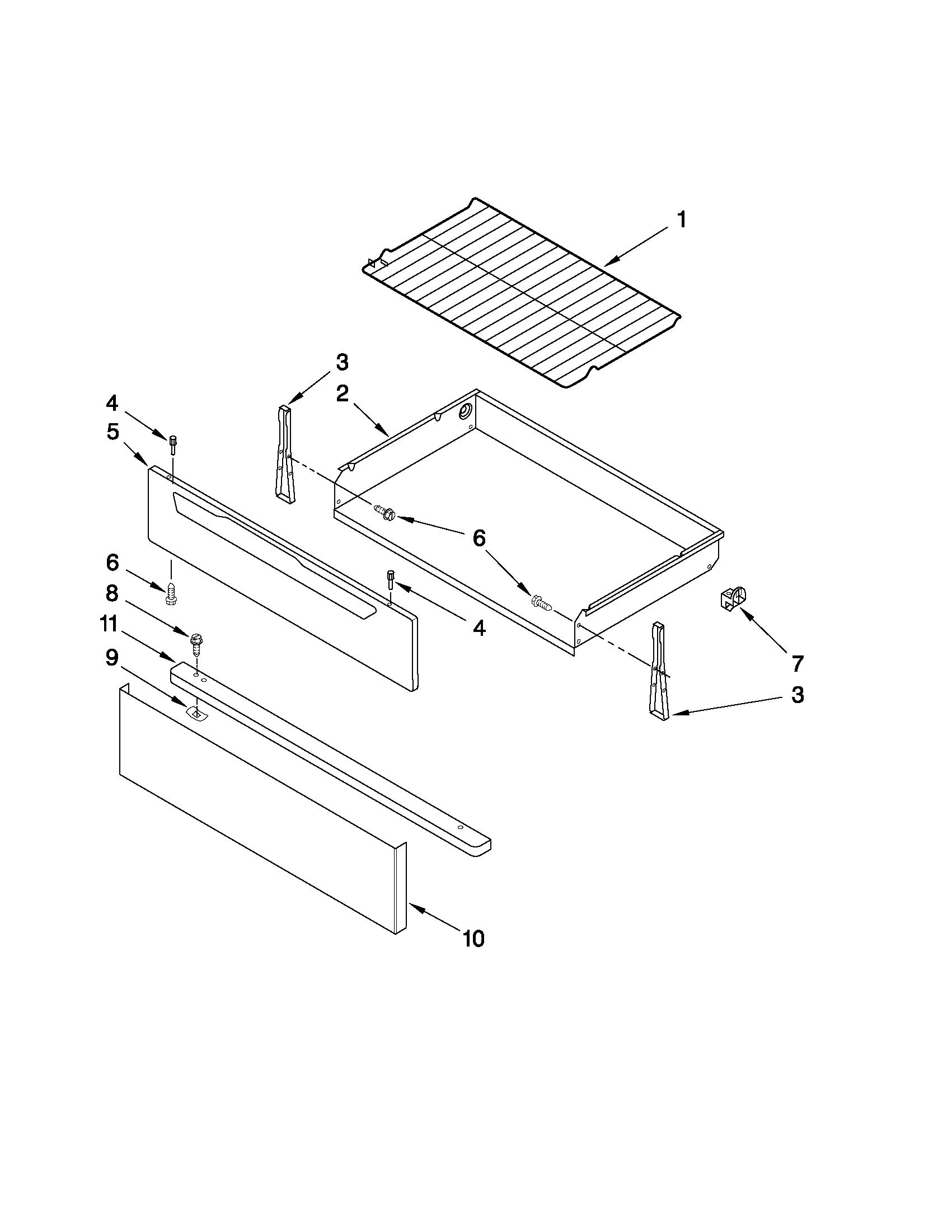 Whirlpool YWFE361LVB0 drawer & broiler parts diagram