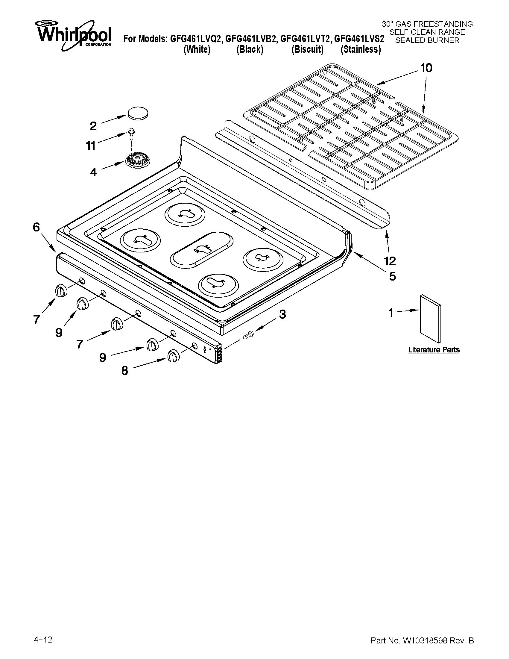 Whirlpool GFG461LVB2 cooktop parts diagram