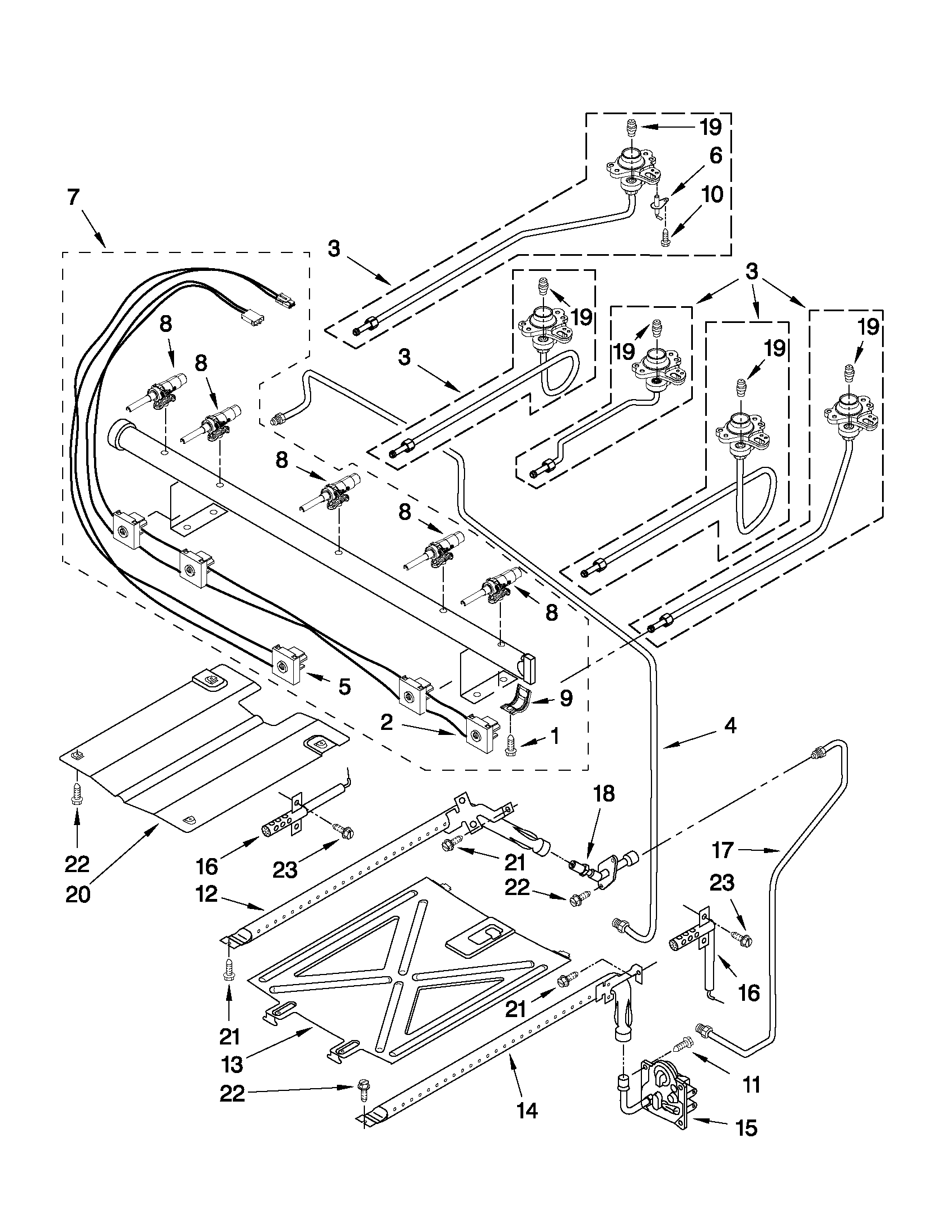 Whirlpool GFG461LVB2 manifold parts diagram