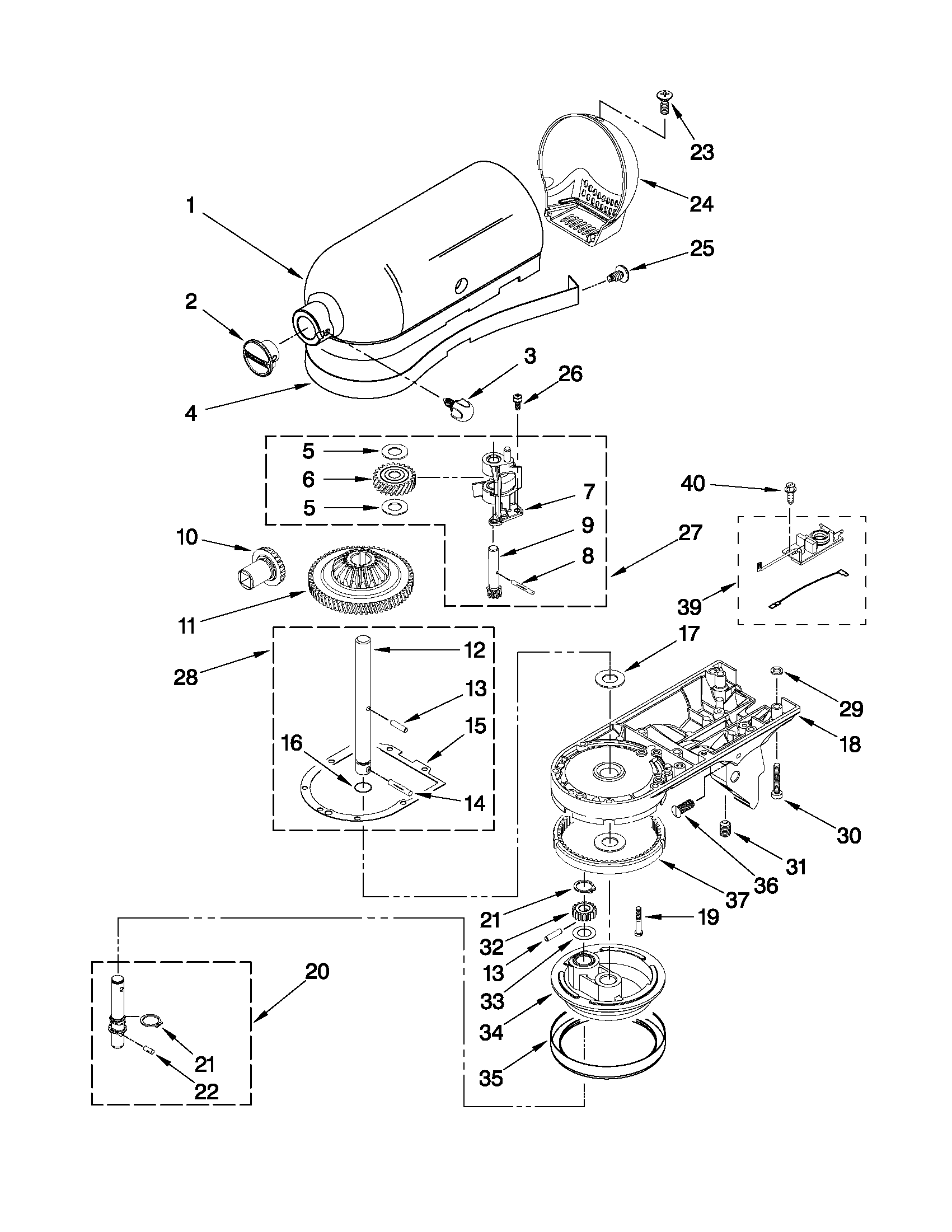 KitchenAid 5KSM156ECA4 case, gearing and planetary unit diagram