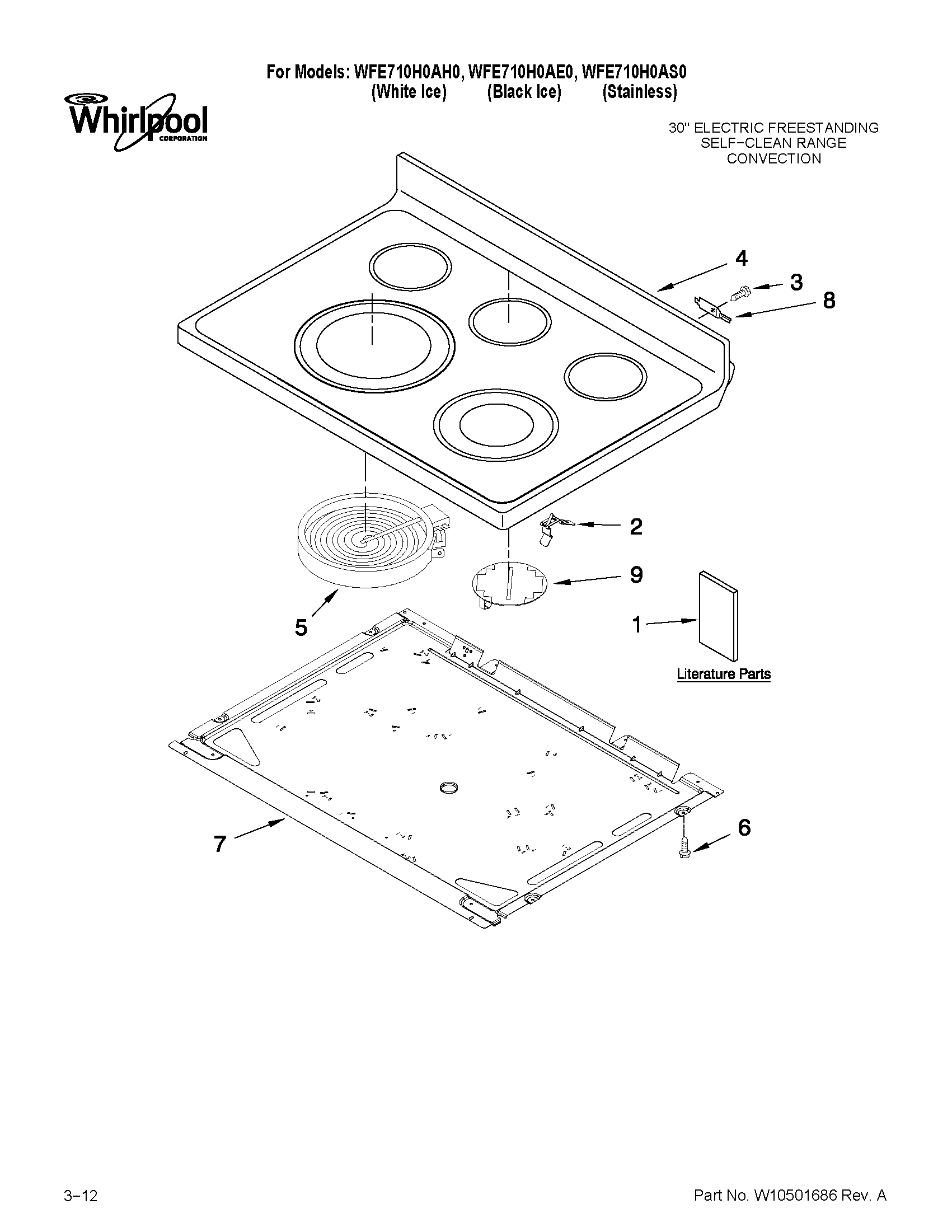 Whirlpool WFE710H0AE0 cooktop parts diagram