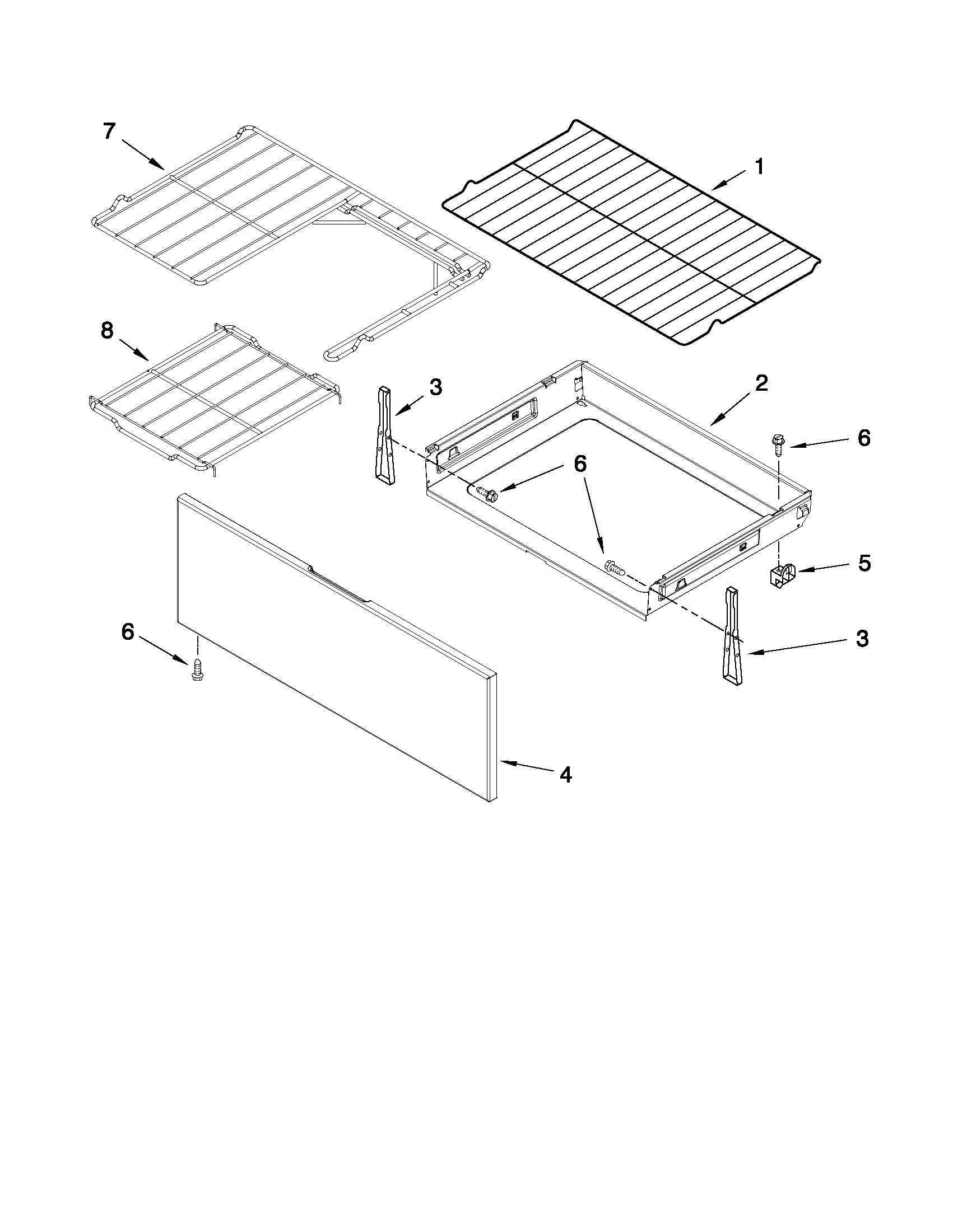 Whirlpool WFE710H0AE0 drawer & rack parts diagram