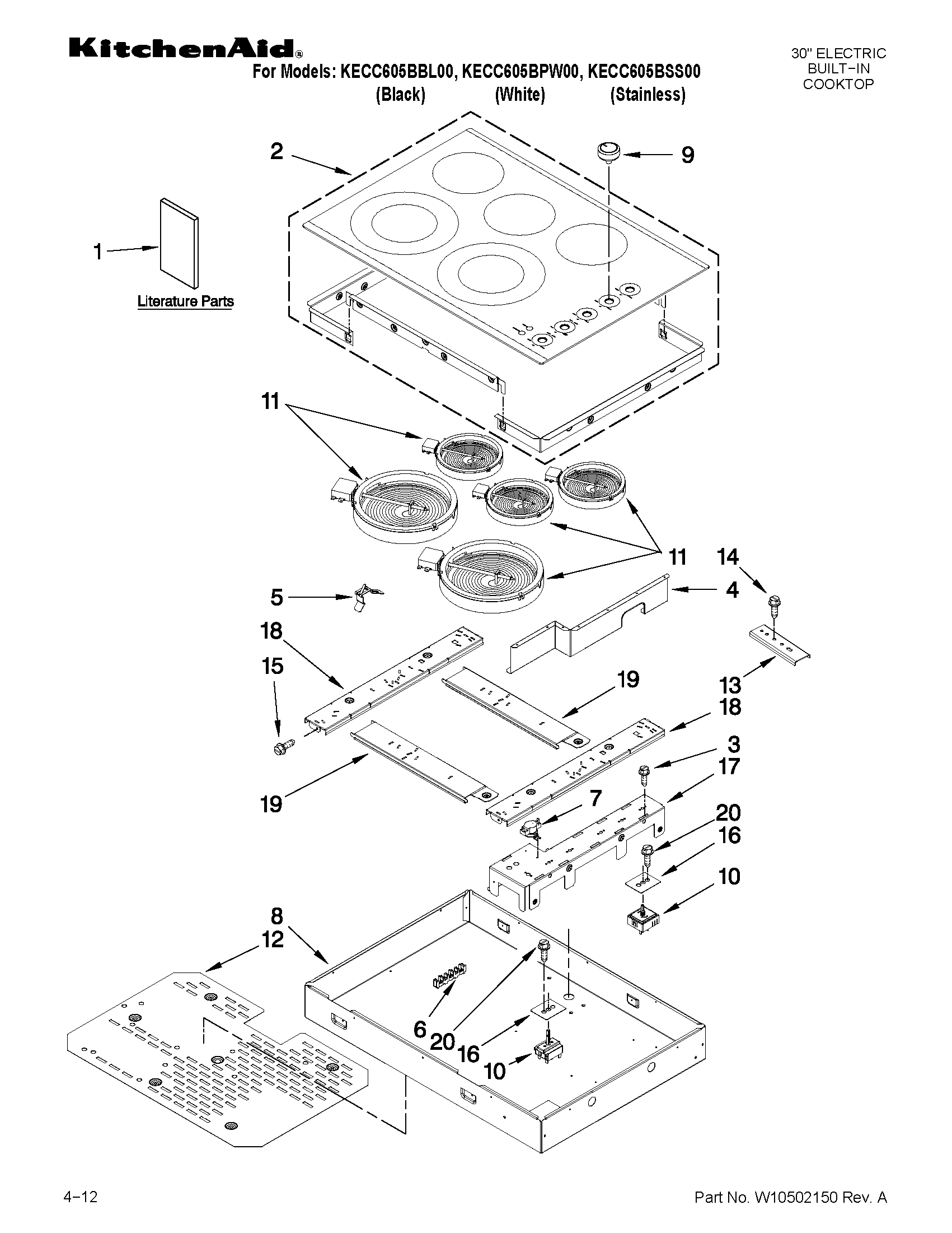 KitchenAid KECC605BPW00 cooktop parts diagram