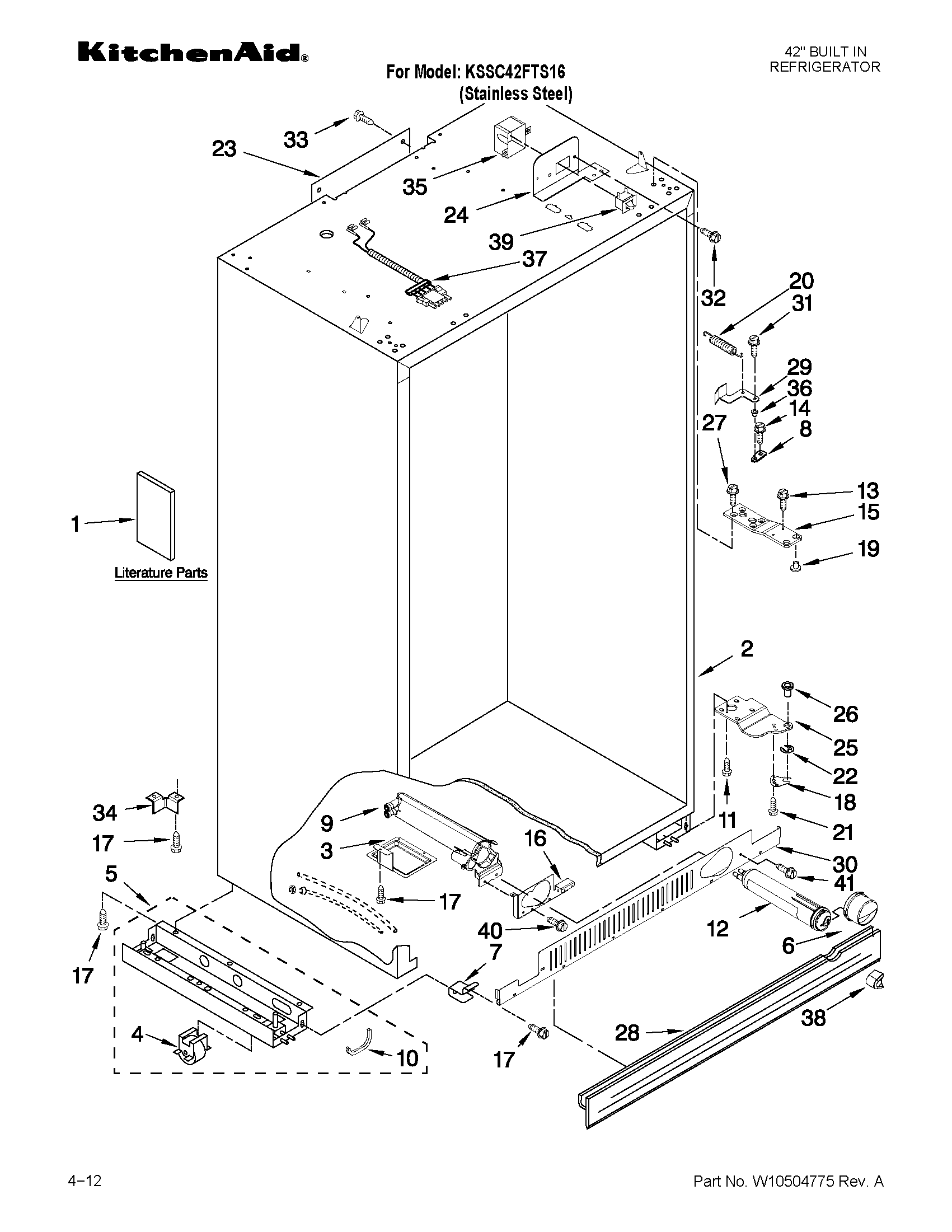 KitchenAid KSSC42FTS16 cabinet parts diagram