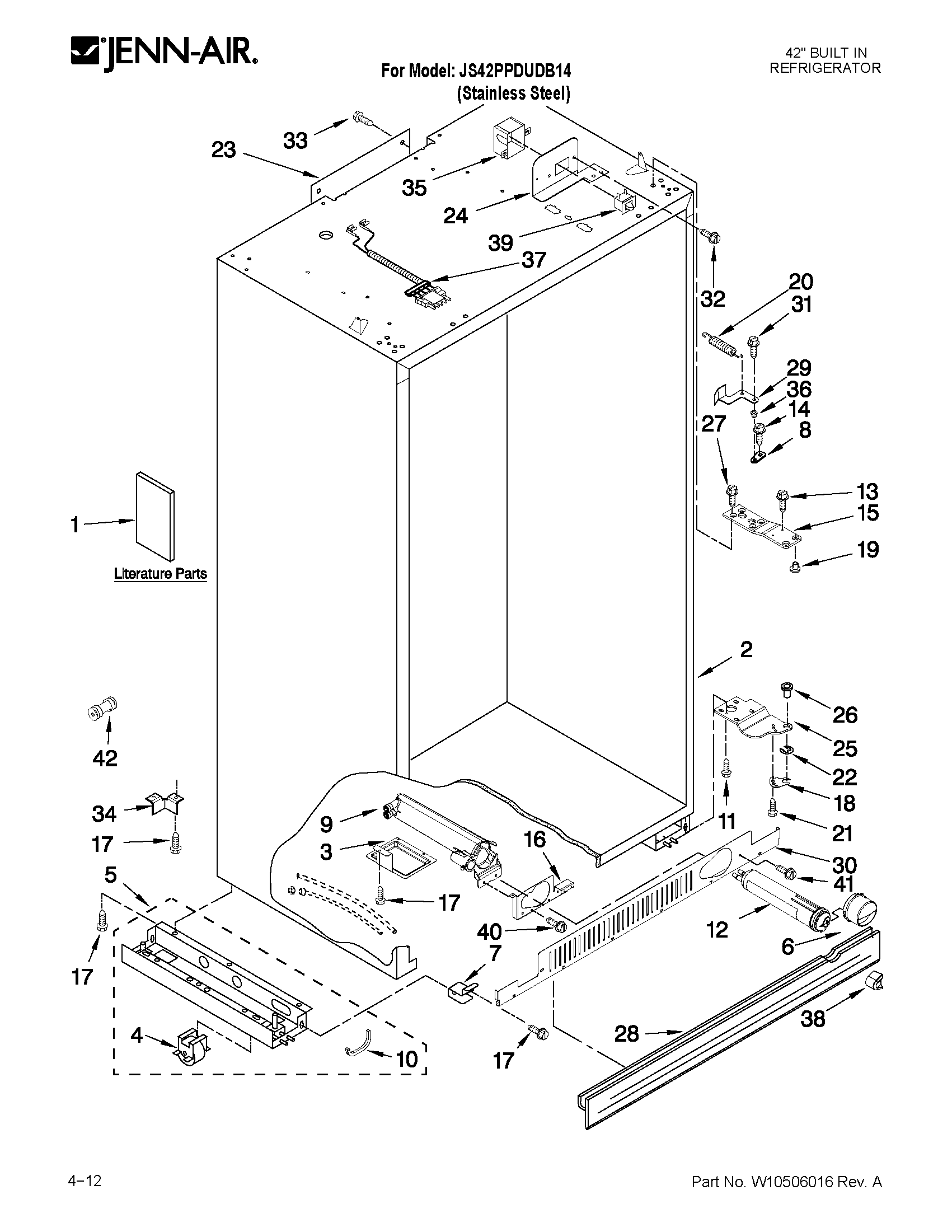 Jenn-Air JS42PPDUDB14 cabinet parts diagram