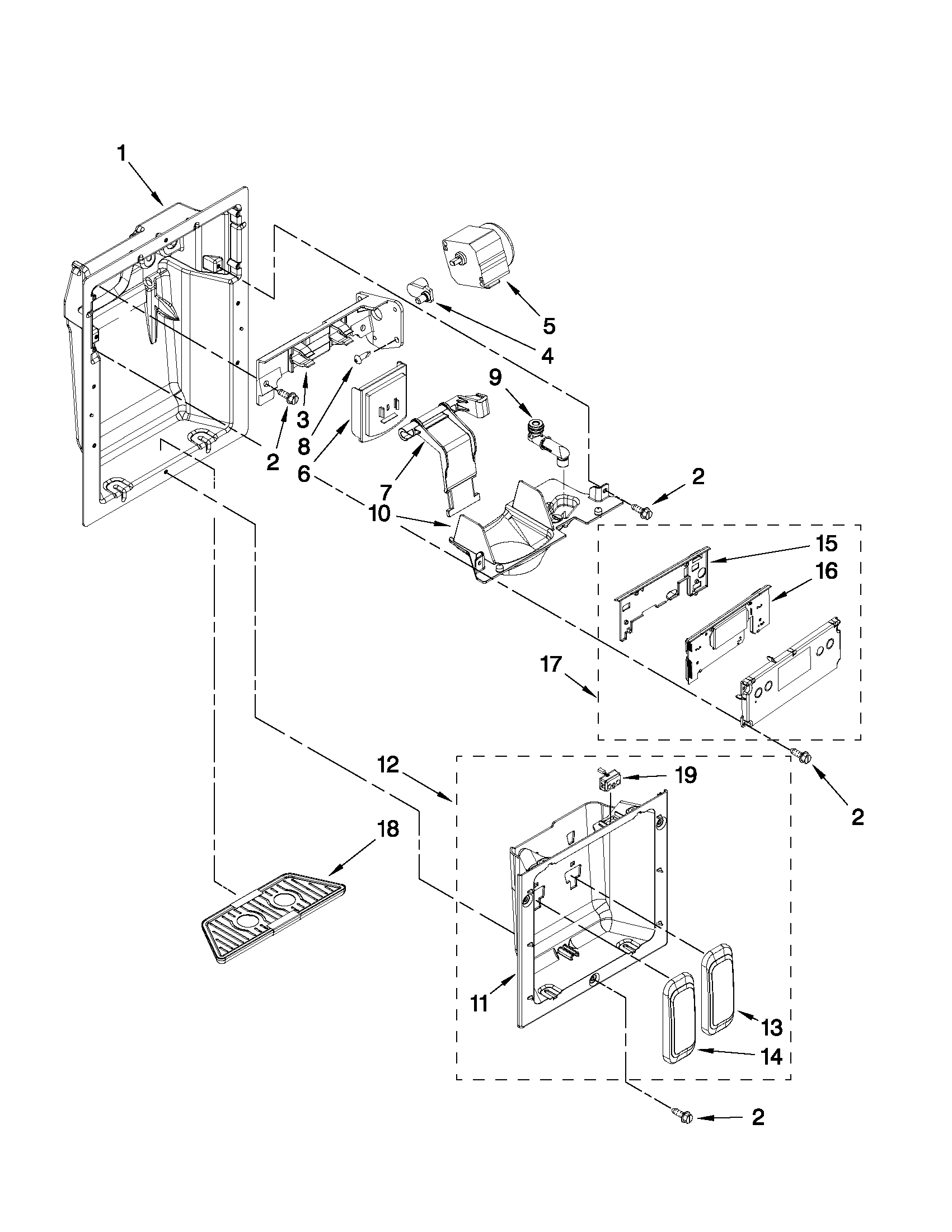 Jenn-Air JS42PPDUDB14 dispenser front parts diagram