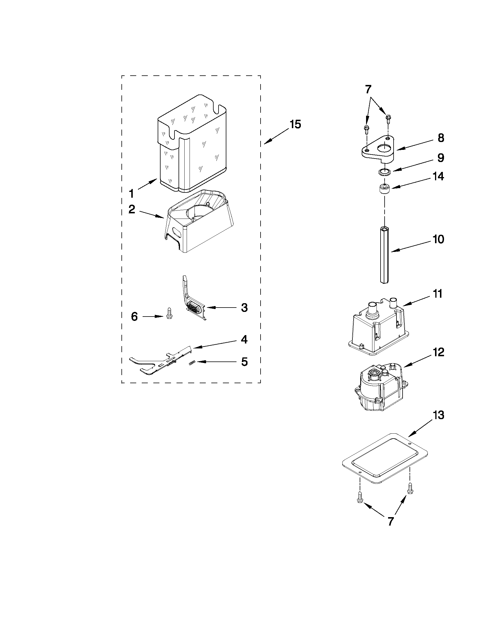 Jenn-Air JS42PPDUDB14 motor and ice container parts diagram