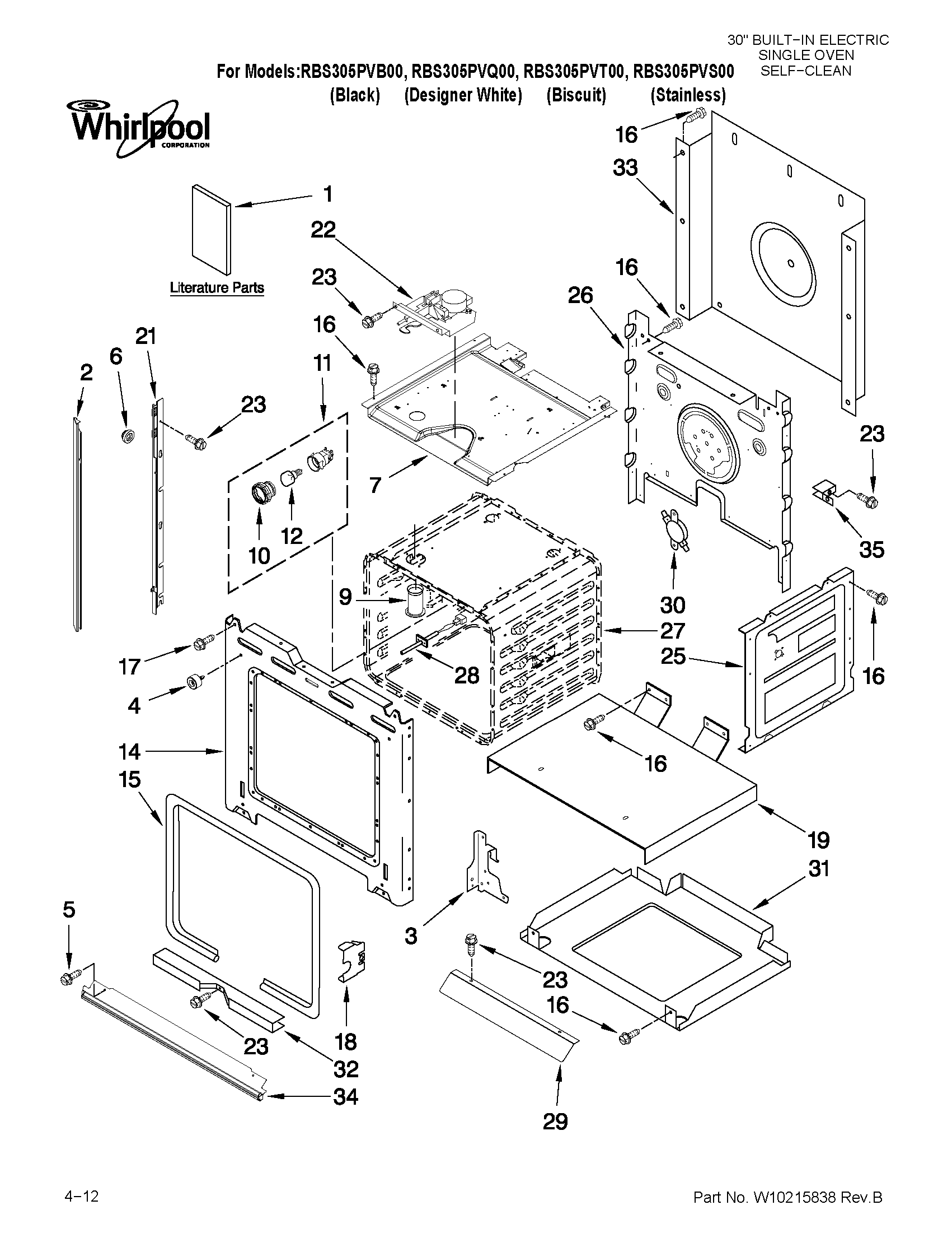 Whirlpool RBS305PVQ00 oven parts diagram